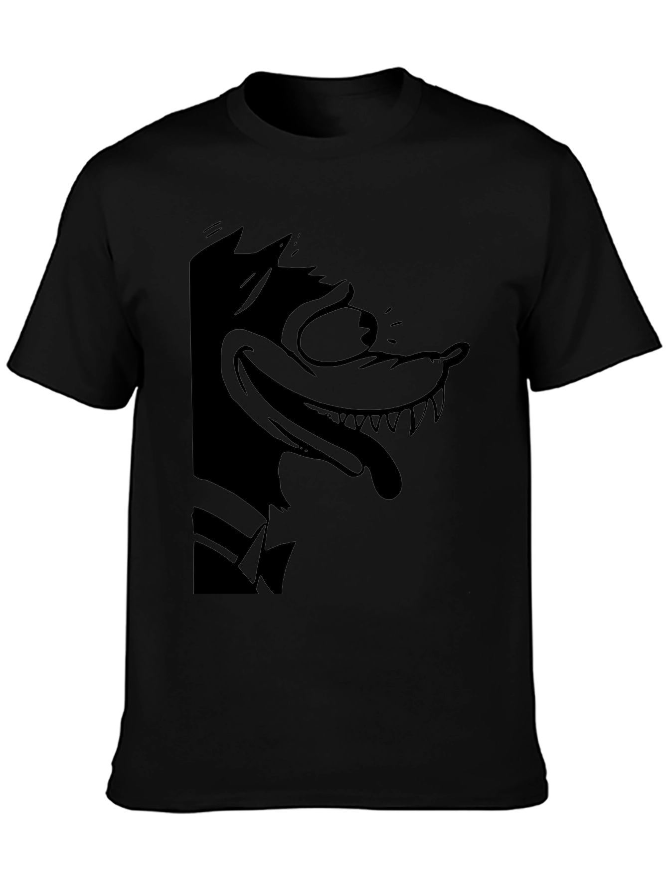 Cartoon Wolf Graphic Black Tee