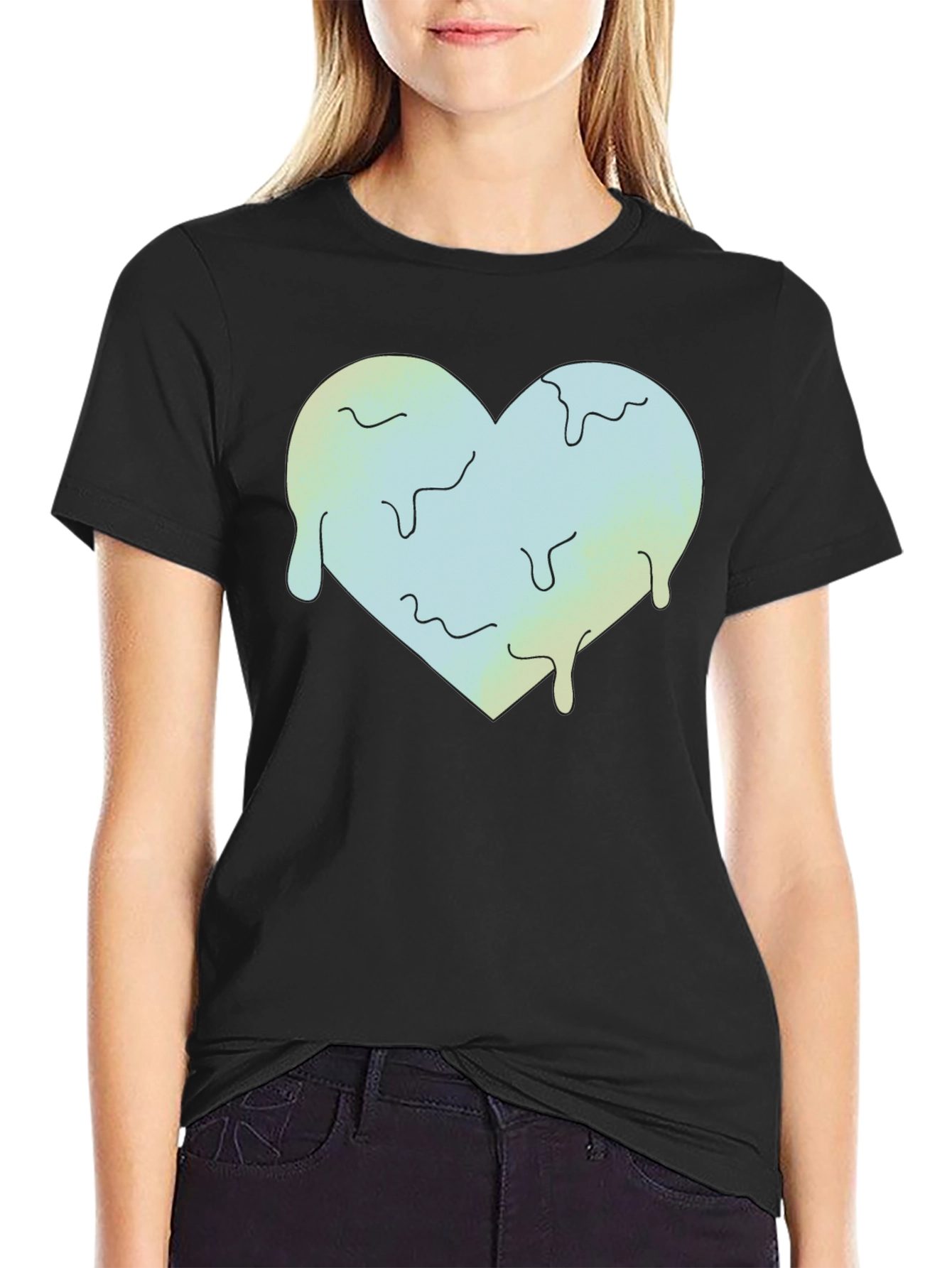 Melting Heart Graphic Tee - Black Crew Neck