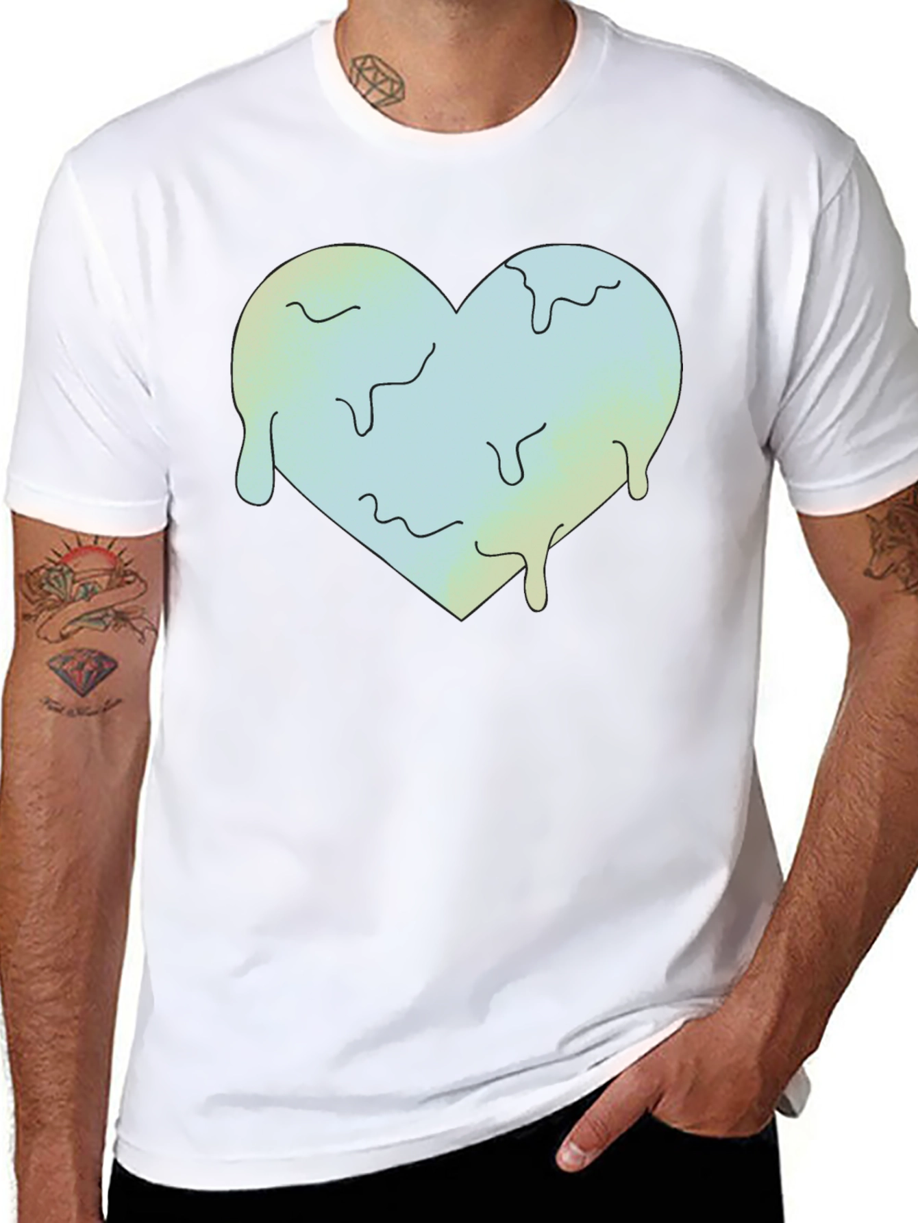 Melting Heart Graphic Tee - Black Crew Neck