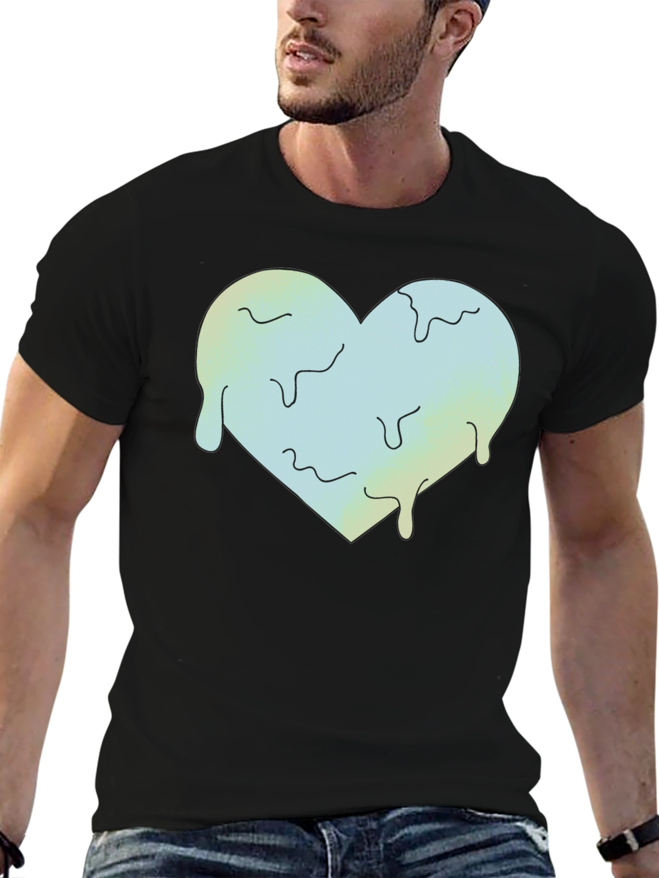 Melting Heart Graphic Tee - Black Crew Neck
