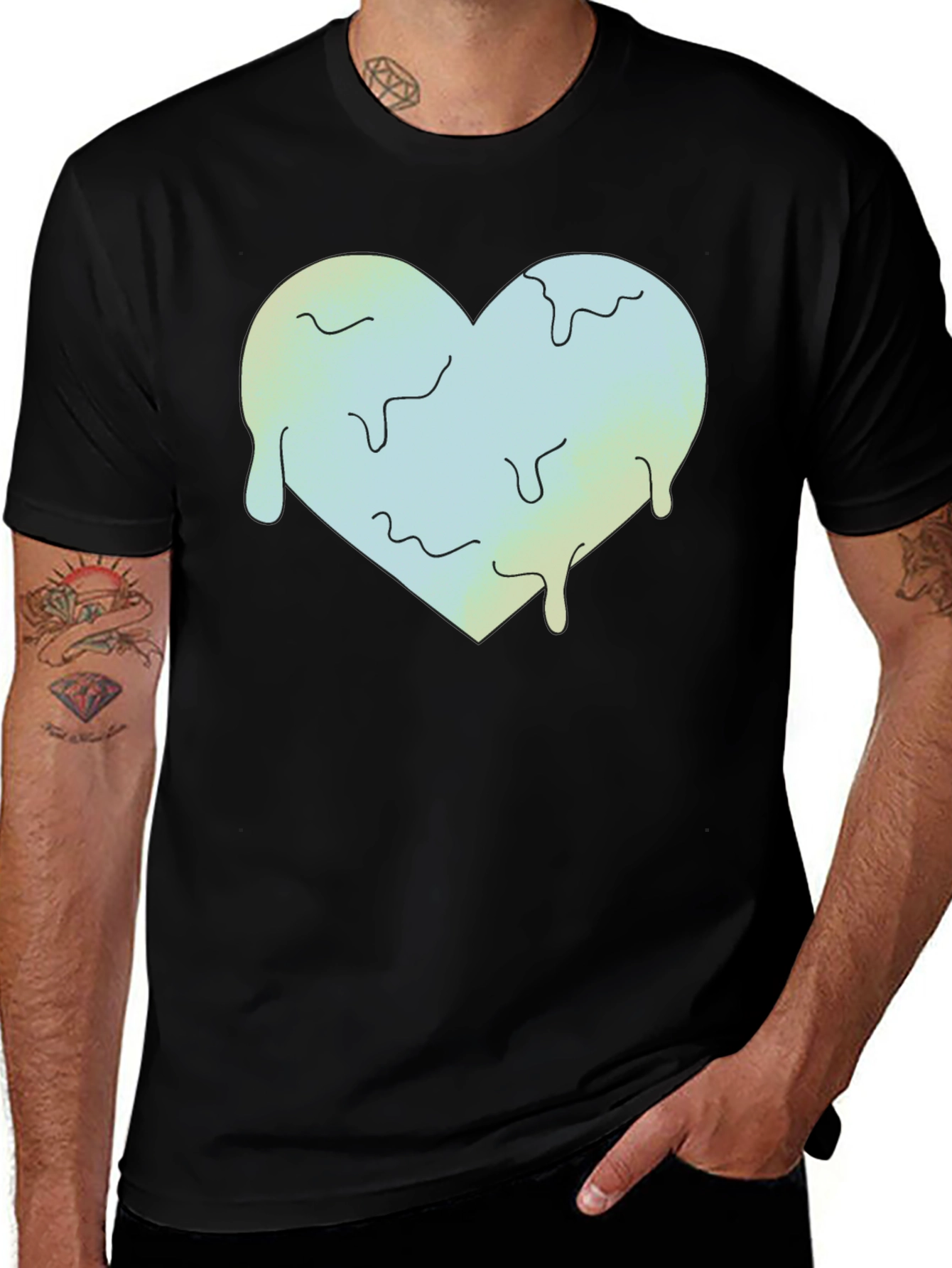 Melting Heart Graphic Tee - Black Crew Neck