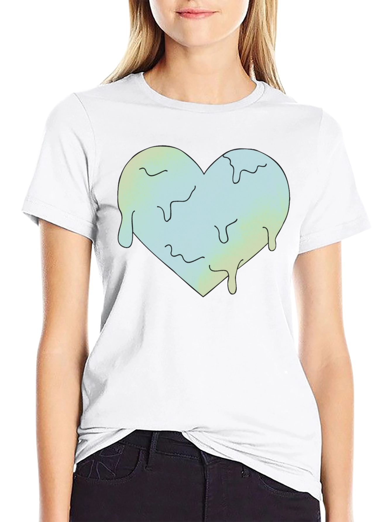 Melting Heart Graphic Tee - Black Crew Neck