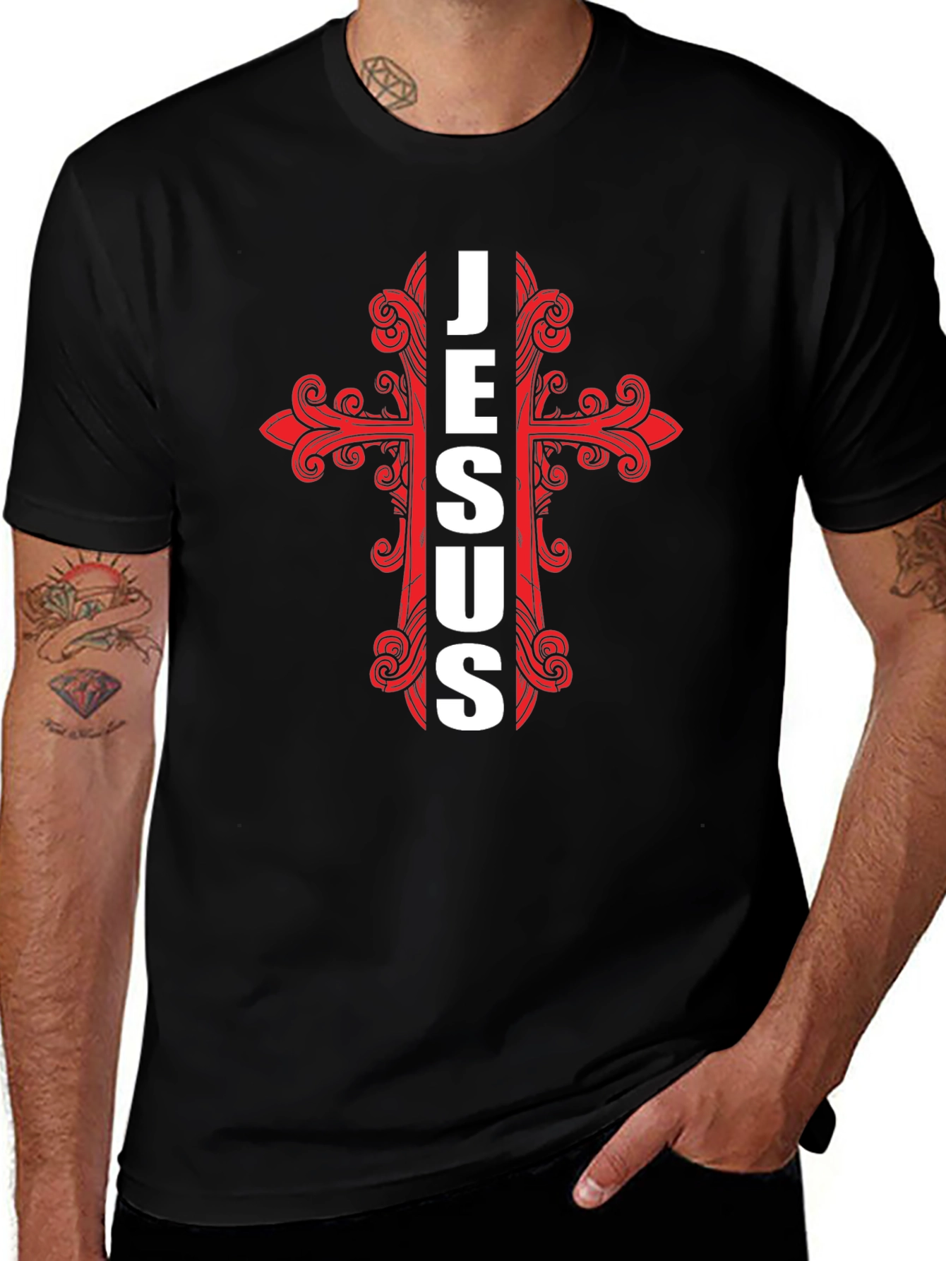Jesus Cross Graphic Print Crew Neck T-Shirt