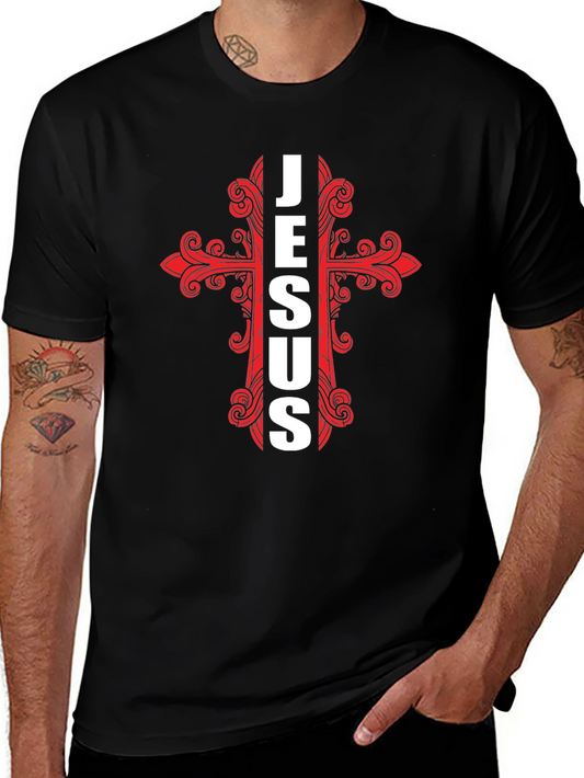 Jesus Cross Graphic Print Crew Neck T-Shirt