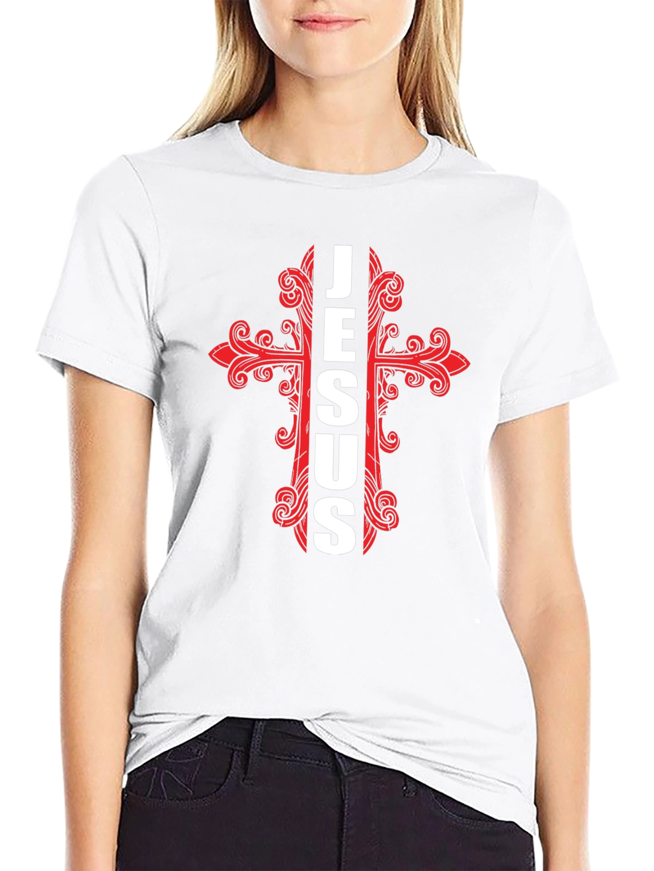 Jesus Cross Graphic Print Crew Neck T-Shirt