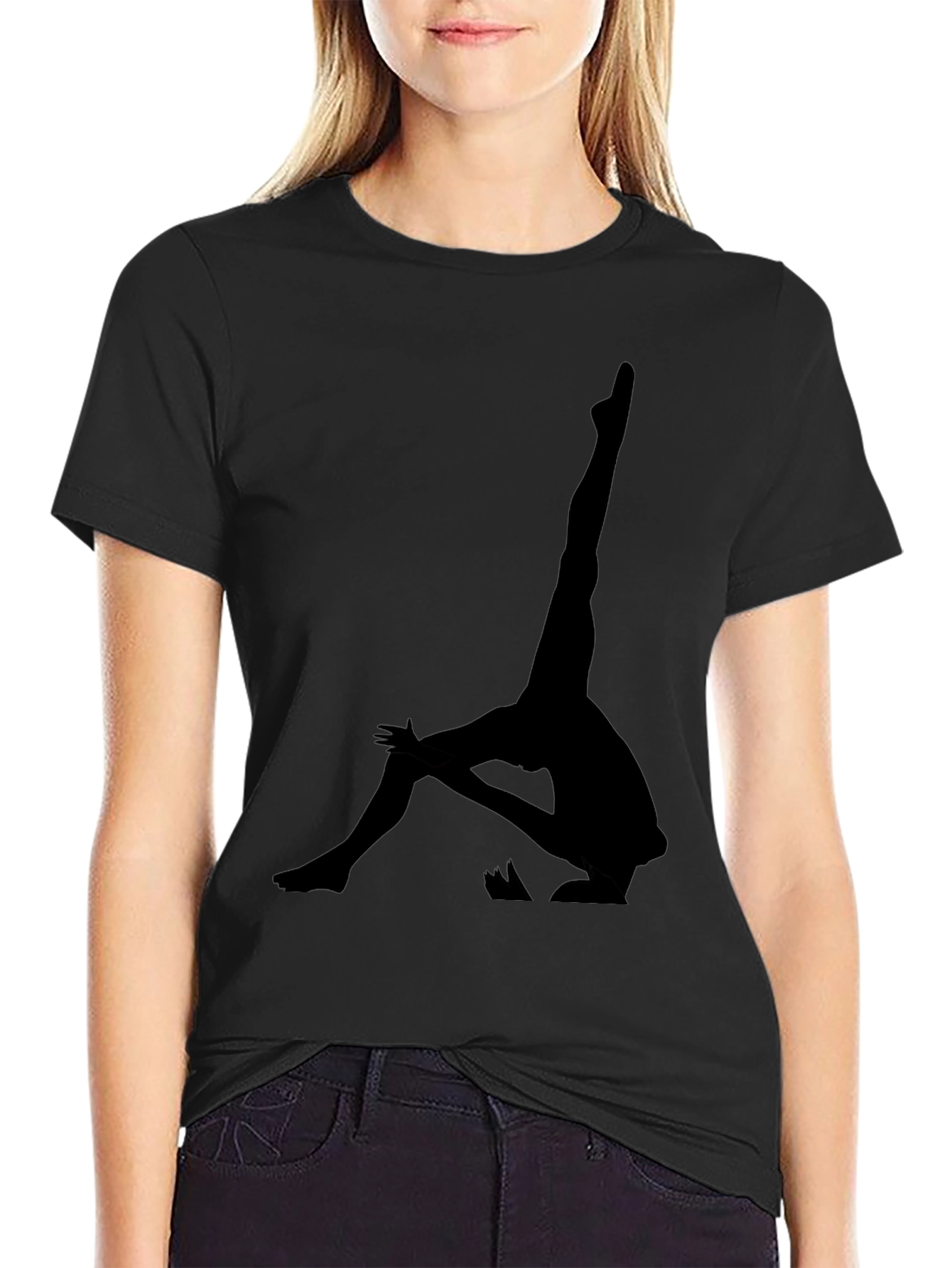 Yoga Pose Graphic Tee - Black Cotton T-Shirt