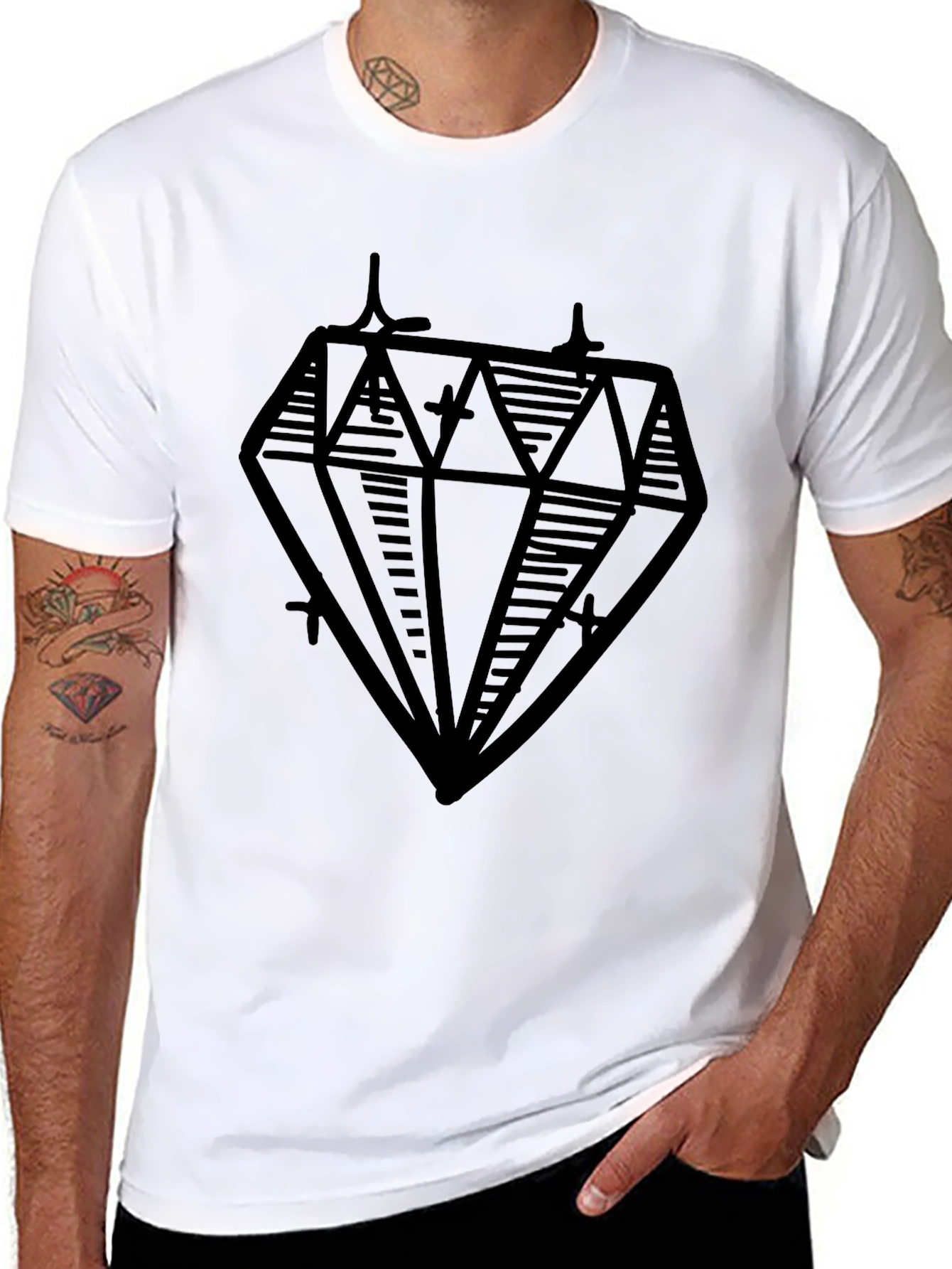 Diamond Graphic Print Black Tee