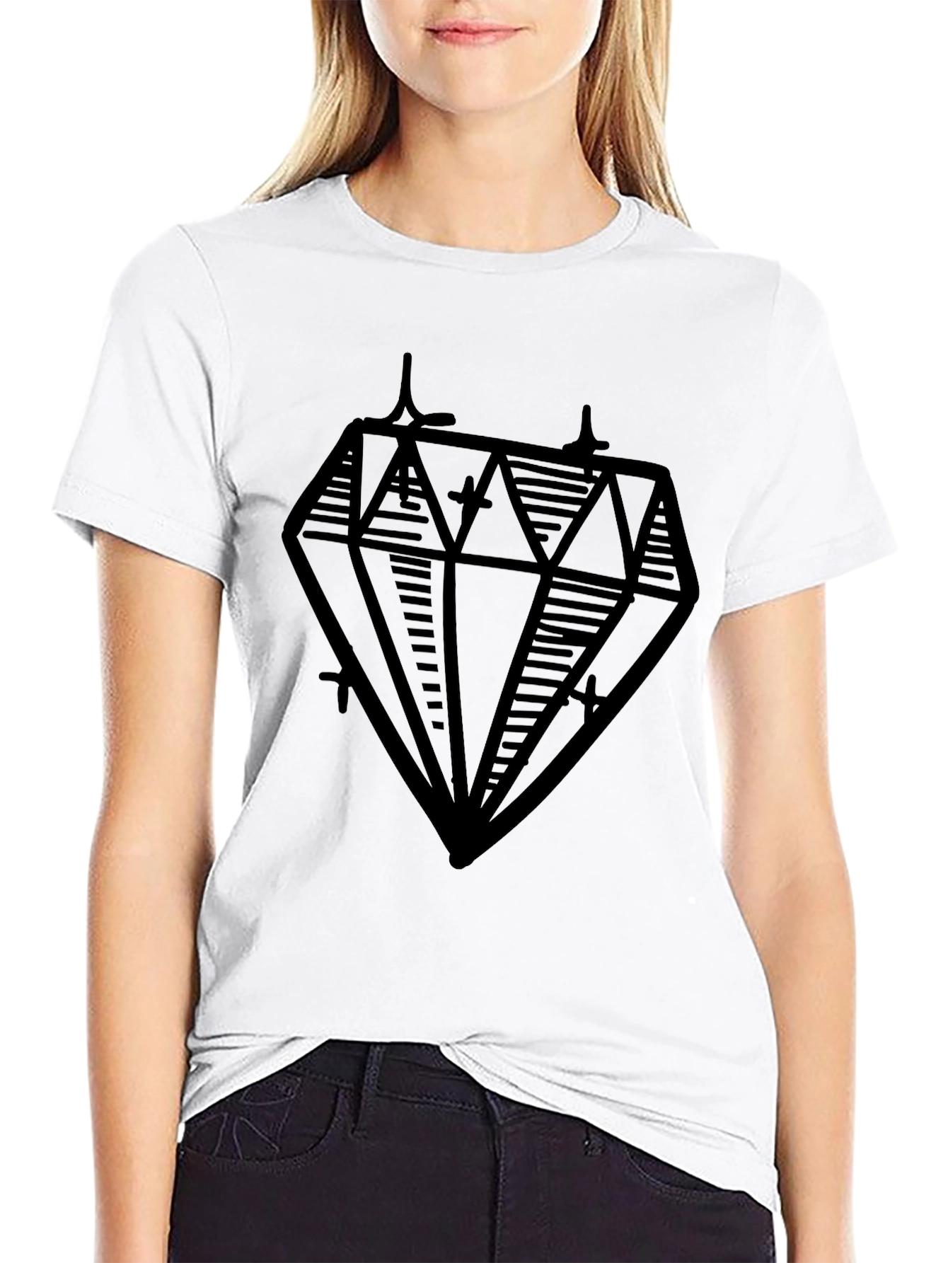 Diamond Graphic Print Black Tee