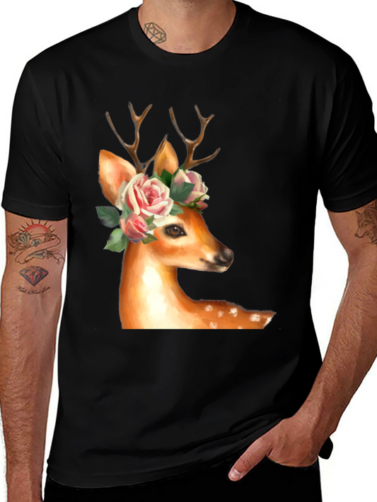 Deer with Floral Crown Graphic Tee