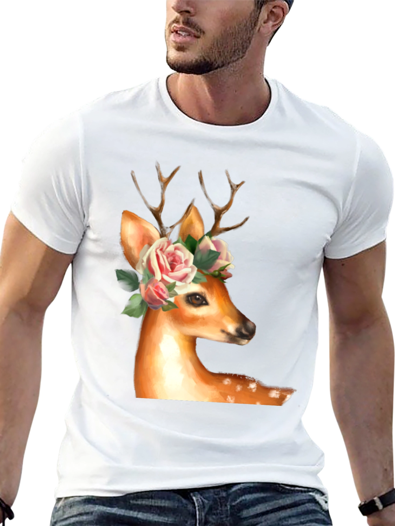 Deer with Floral Crown Graphic Tee
