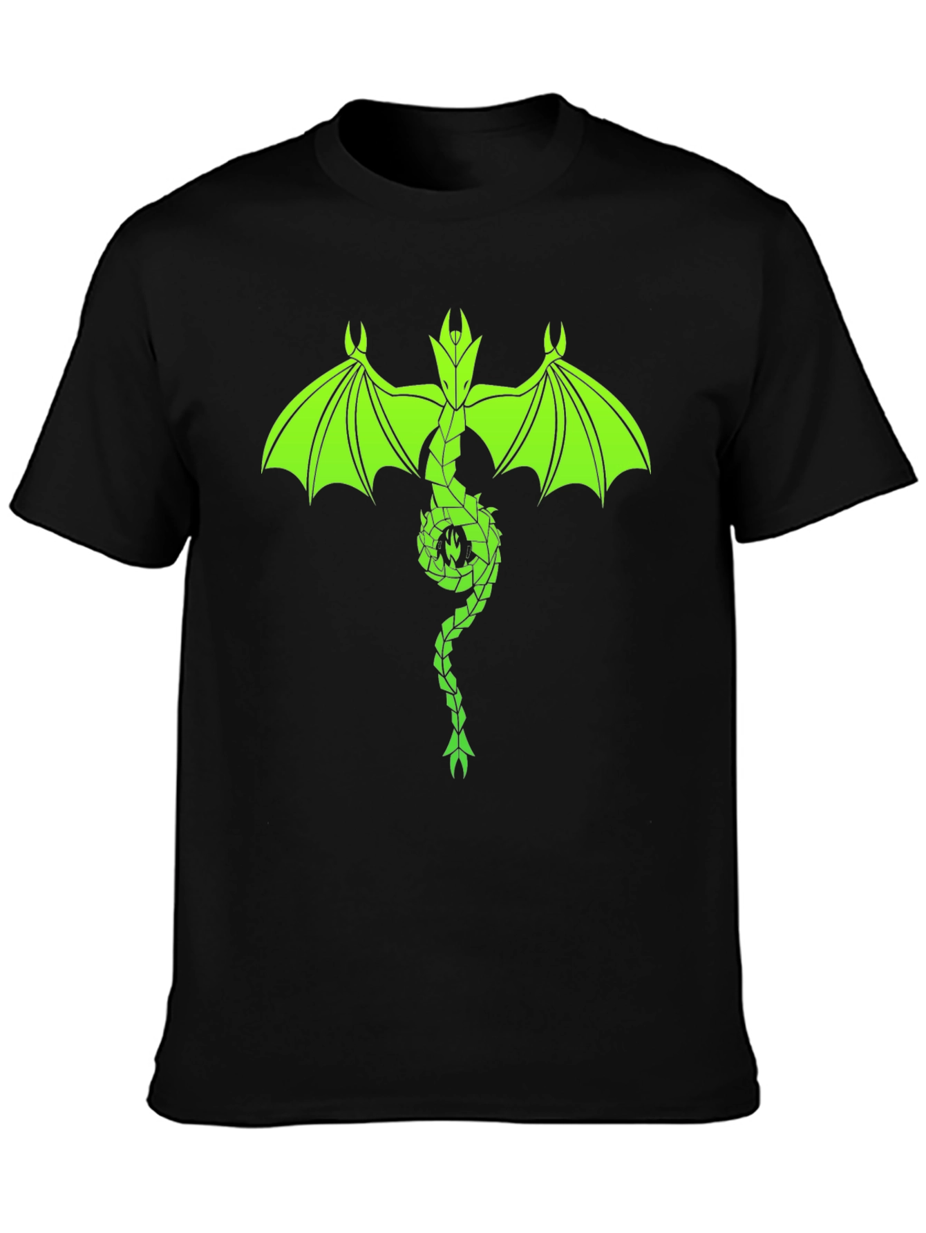 Neon Green Dragon Graphic Black T-Shirt