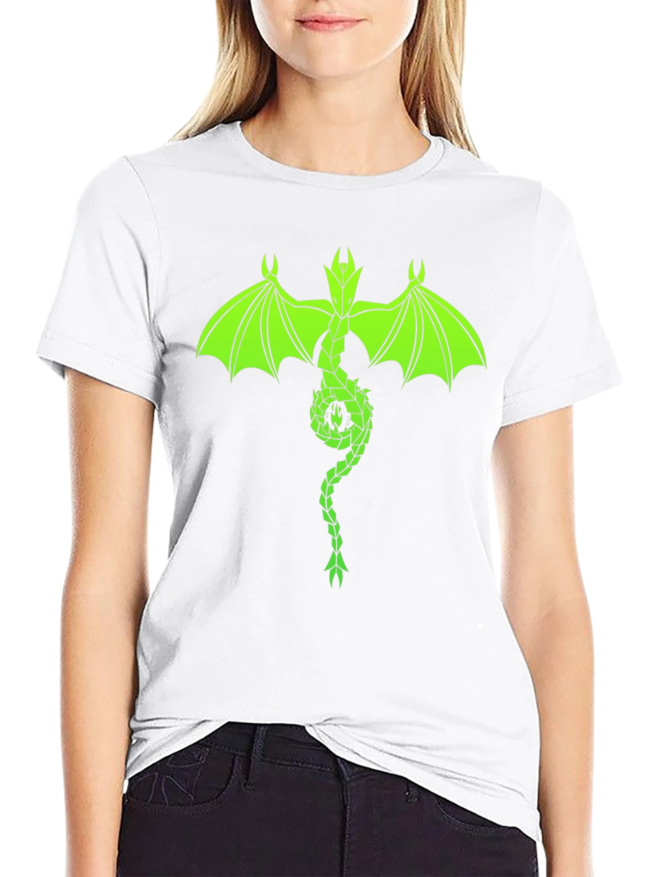Neon Green Dragon Graphic Black T-Shirt