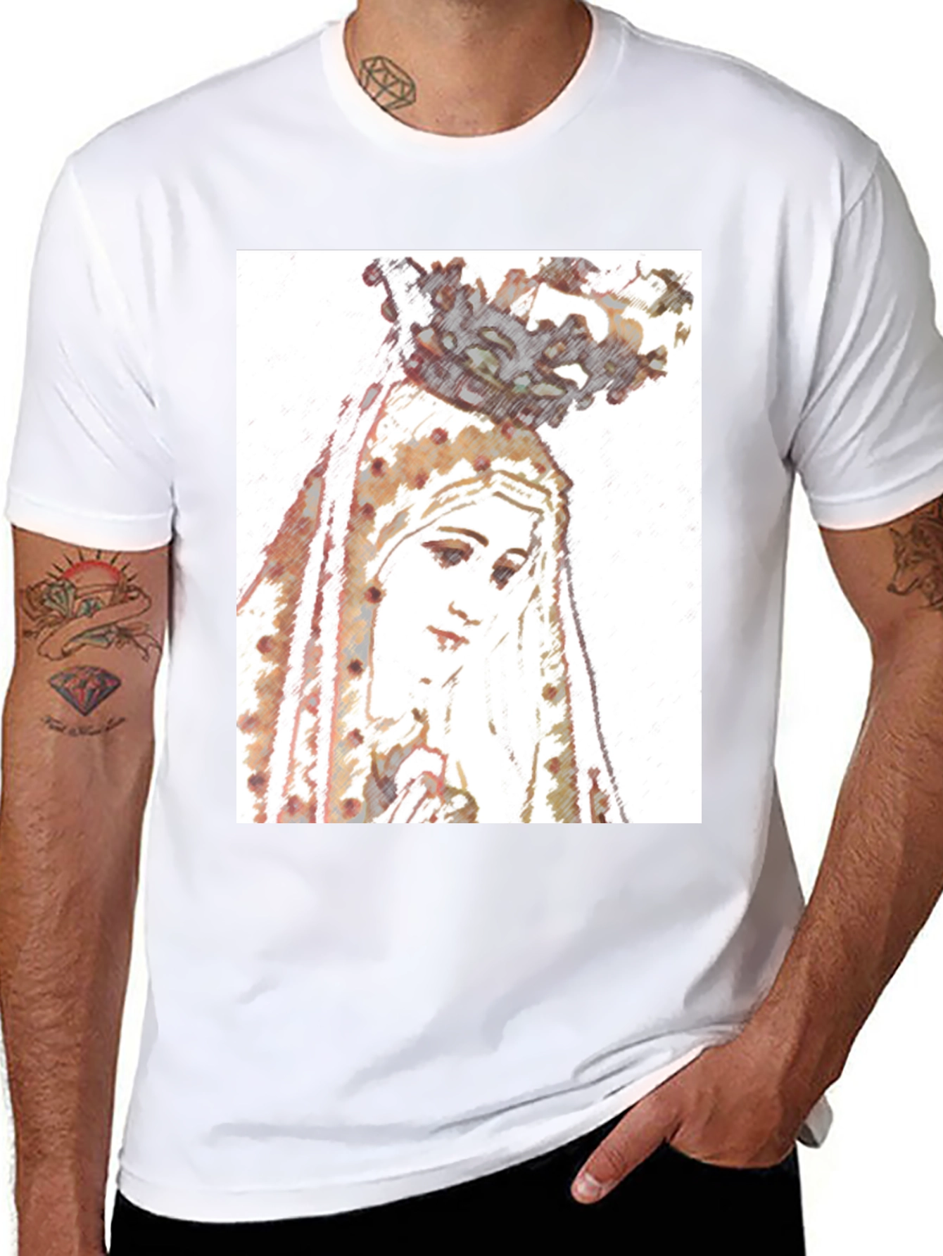 Virgin Mary Graphic Tee - Religious Art T-Shirt