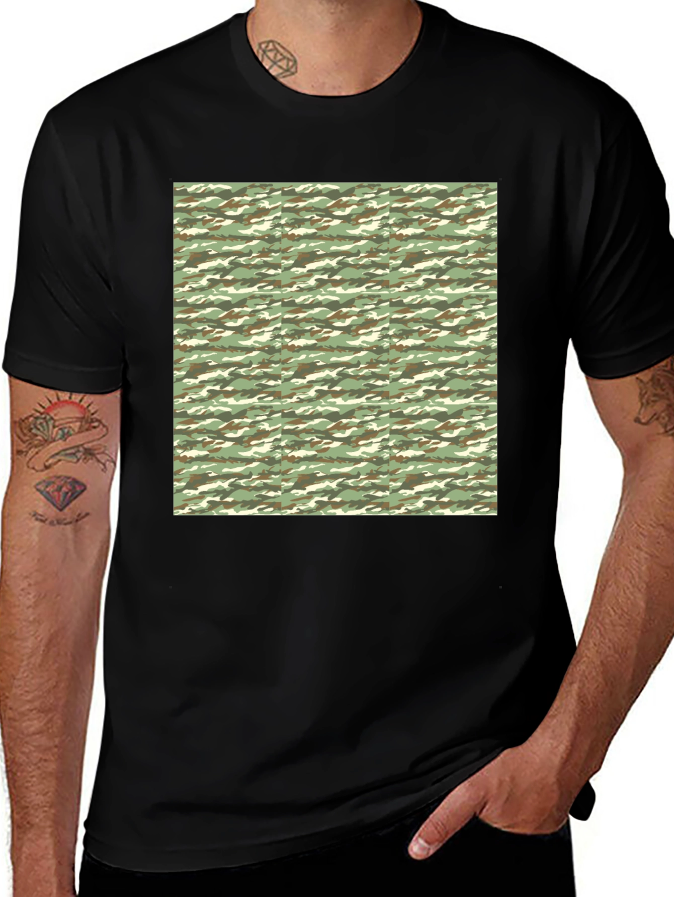 Camo Print Black T-Shirt