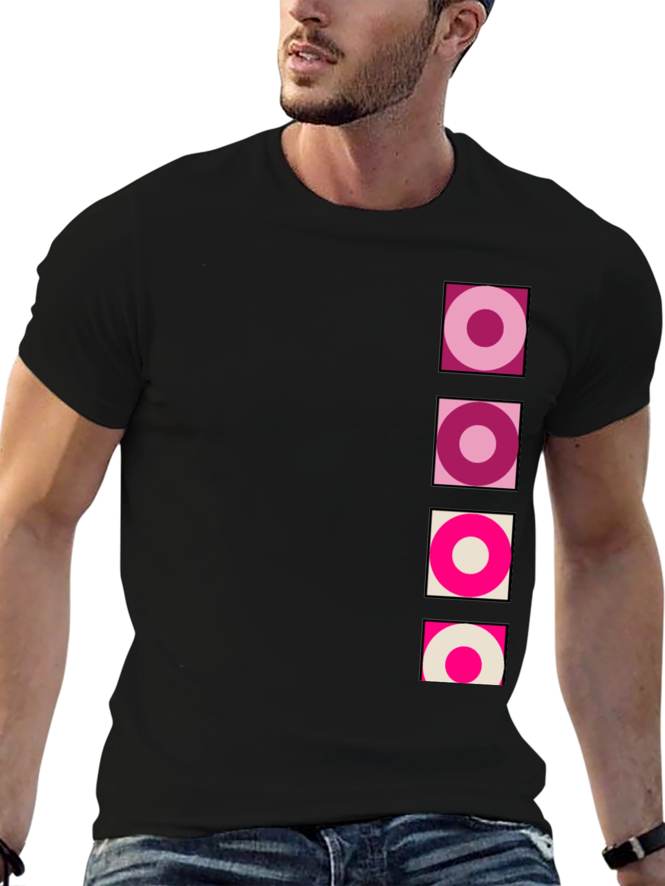 Retro Circle Design Black T-Shirt