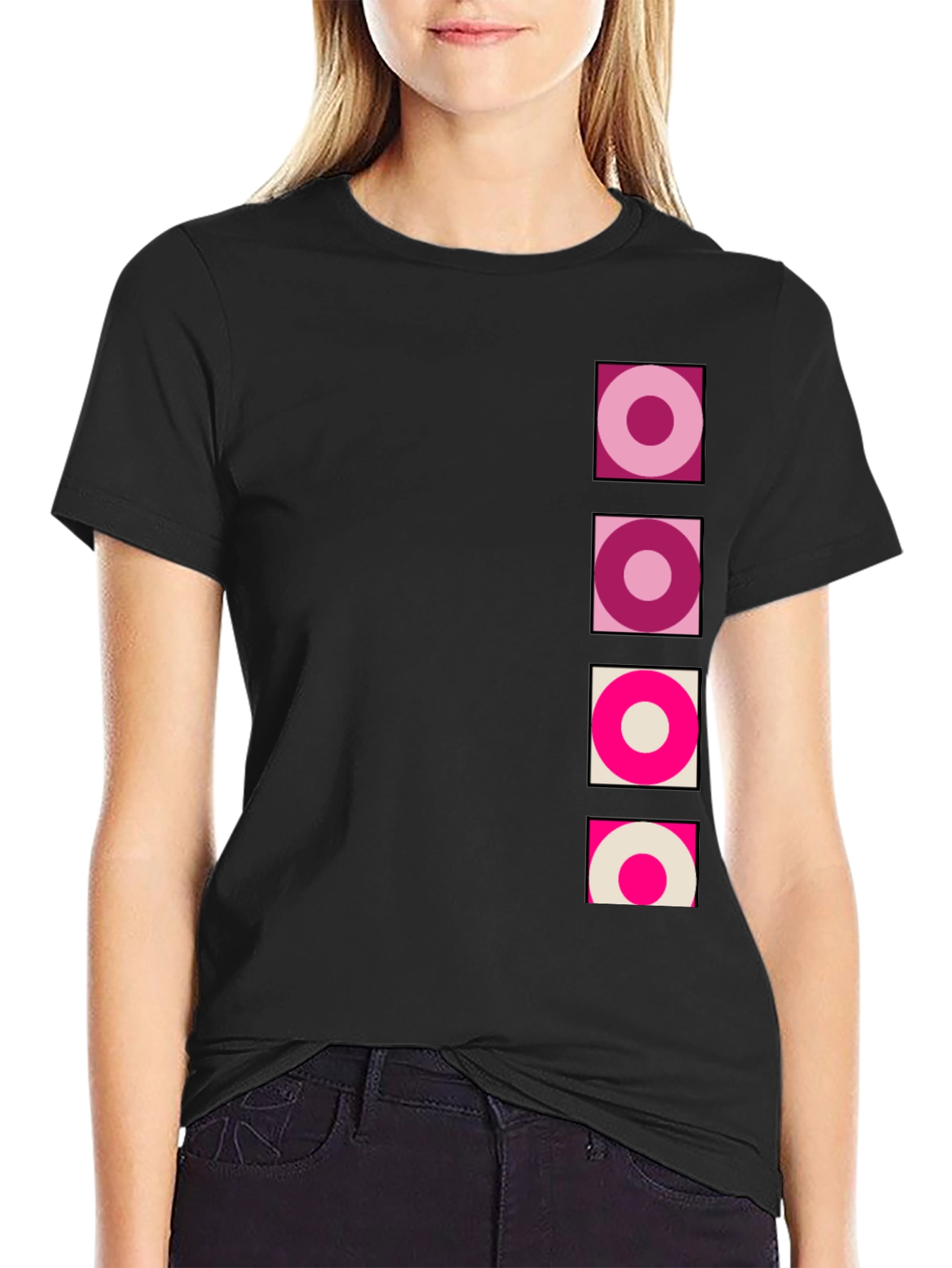 Retro Circle Design Black T-Shirt