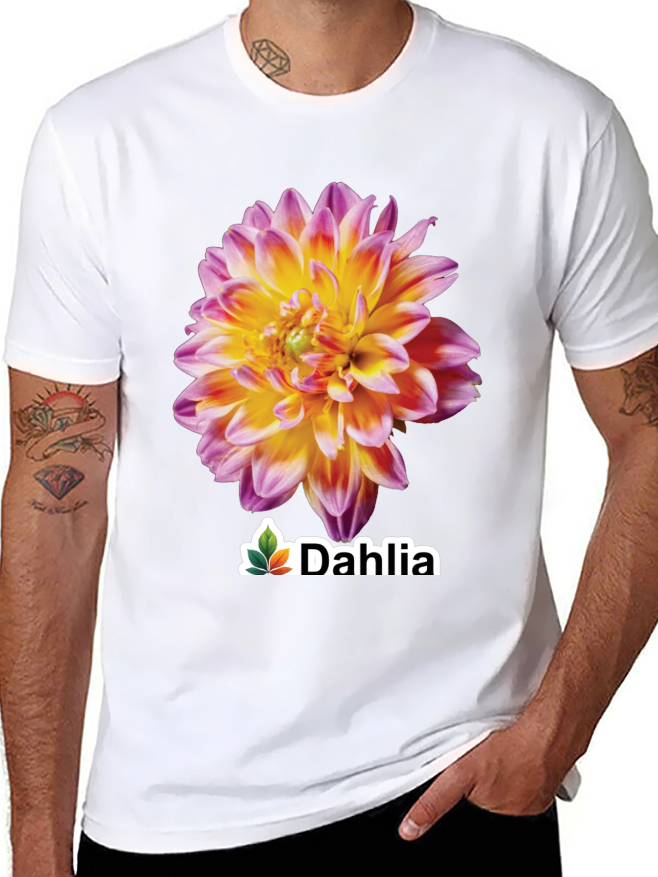 Dahlia Flower Graphic Tee - Stylish Black T-Shirt