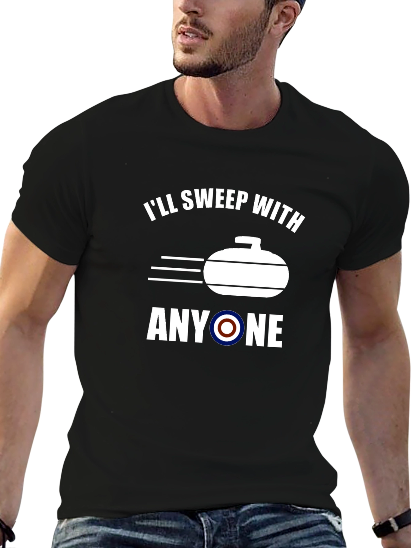 Funny Curling T-Shirt: Ill Sweep With Anyone