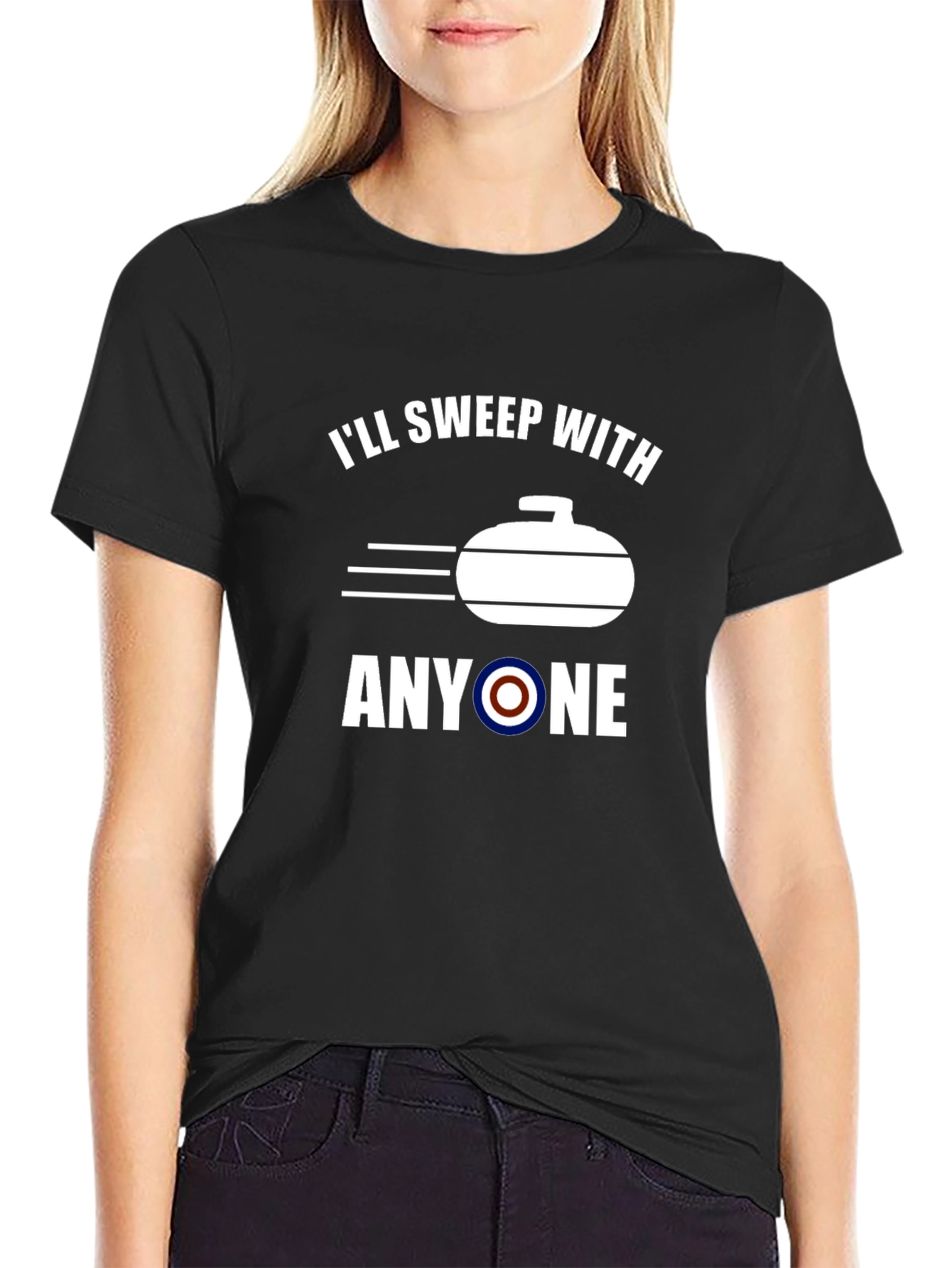 Funny Curling T-Shirt: Ill Sweep With Anyone