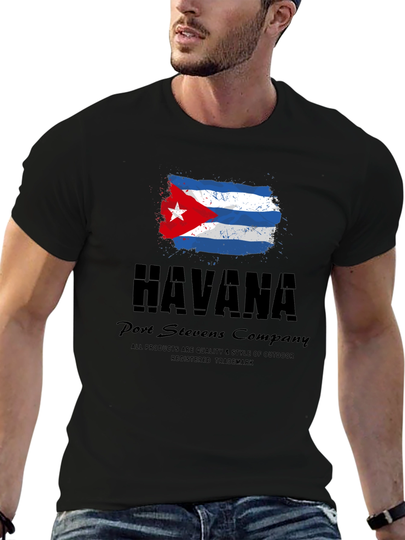 Havana Cuba Flag Black Graphic T-Shirt