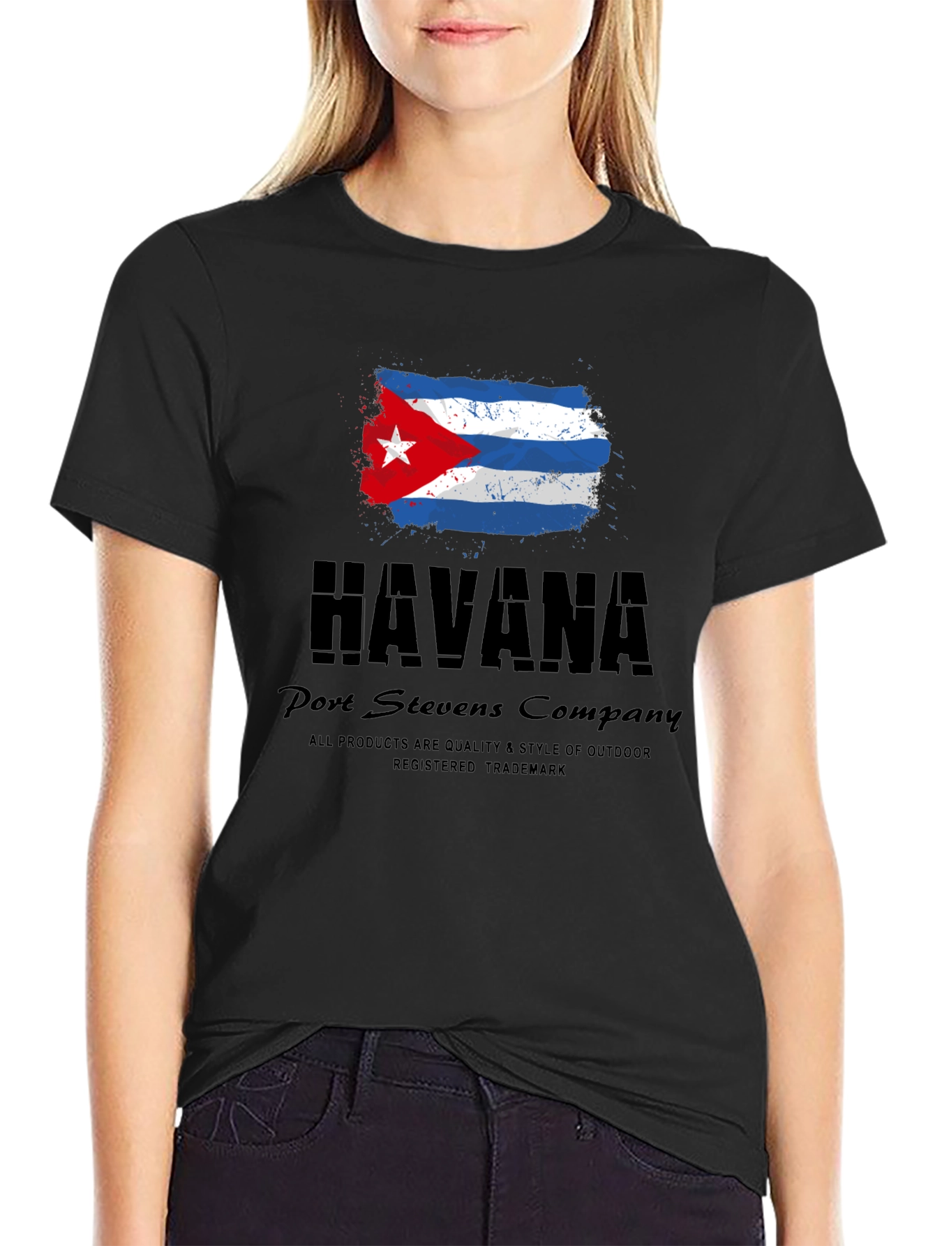 Havana Cuba Flag Black Graphic T-Shirt