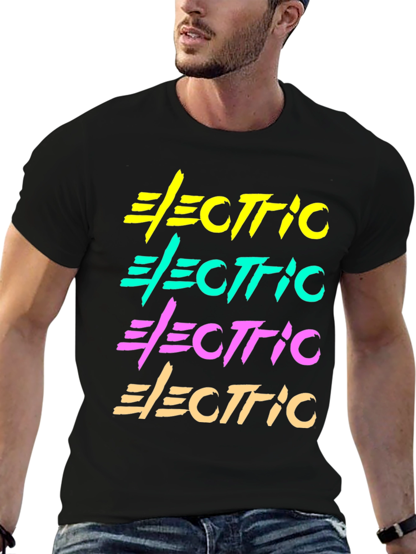 Electric Retro Graphic T-Shirt Black Cotton Tee