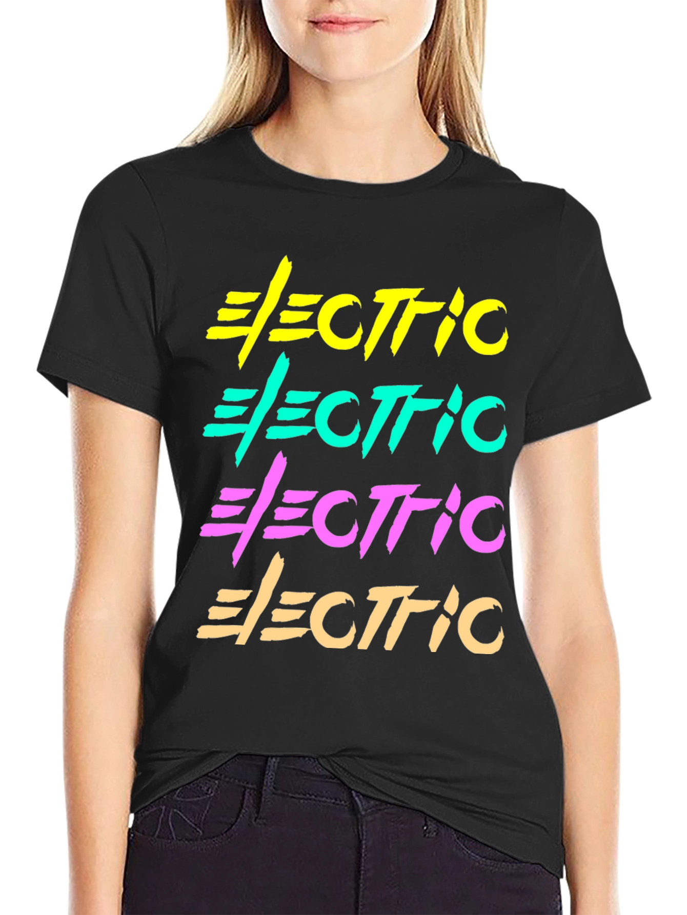 Electric Retro Graphic T-Shirt Black Cotton Tee