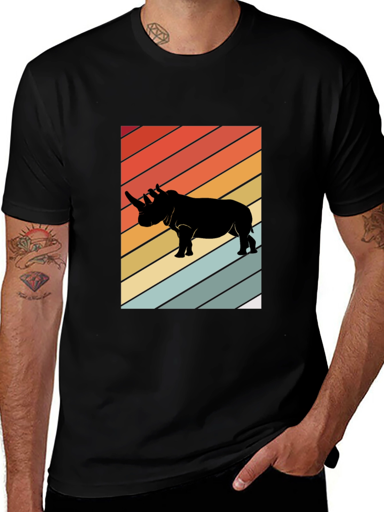Retro Rhino T-Shirt - Black