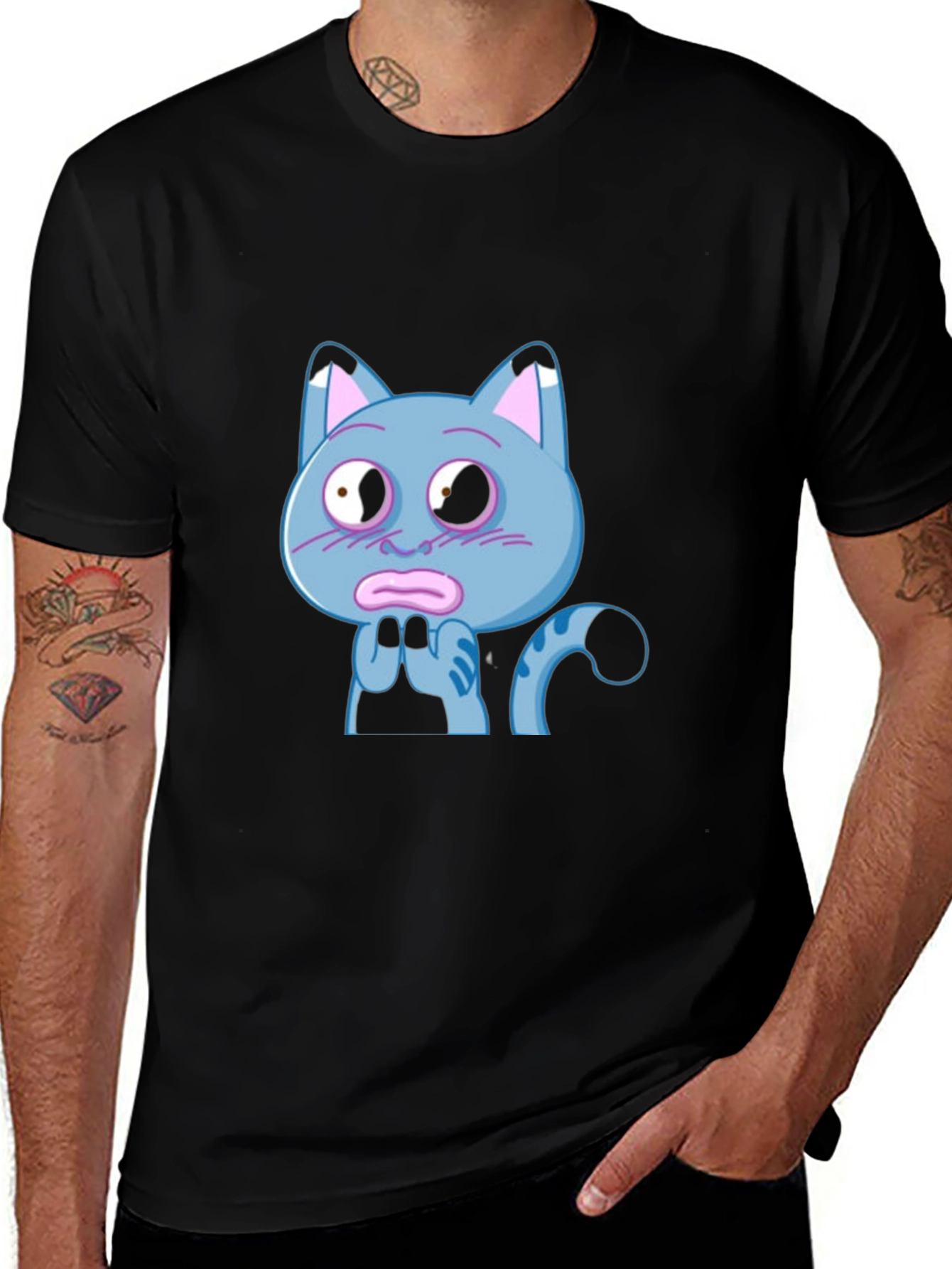 Blue Cat Cartoon T-Shirt - Novelty Graphic Tee