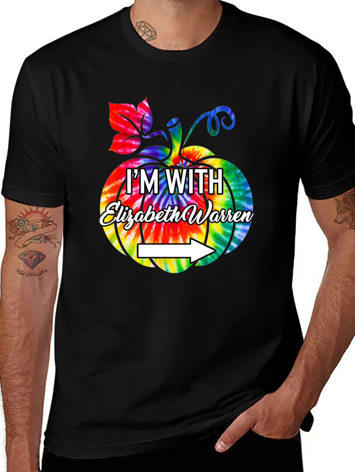 Im With Elizabeth Warren Tie Dye Pumpkin Graphic Tee