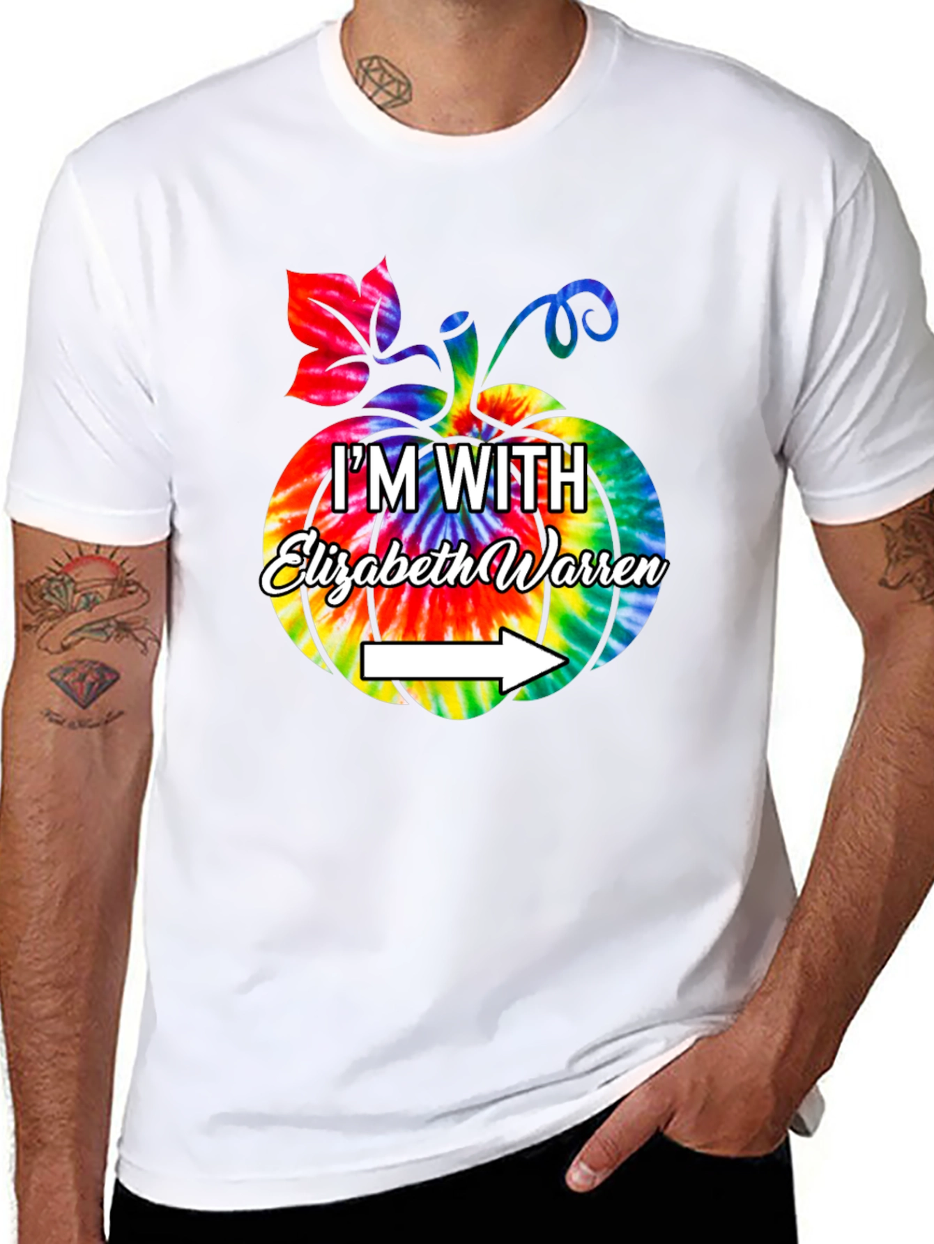 Im With Elizabeth Warren Tie Dye Pumpkin Graphic Tee
