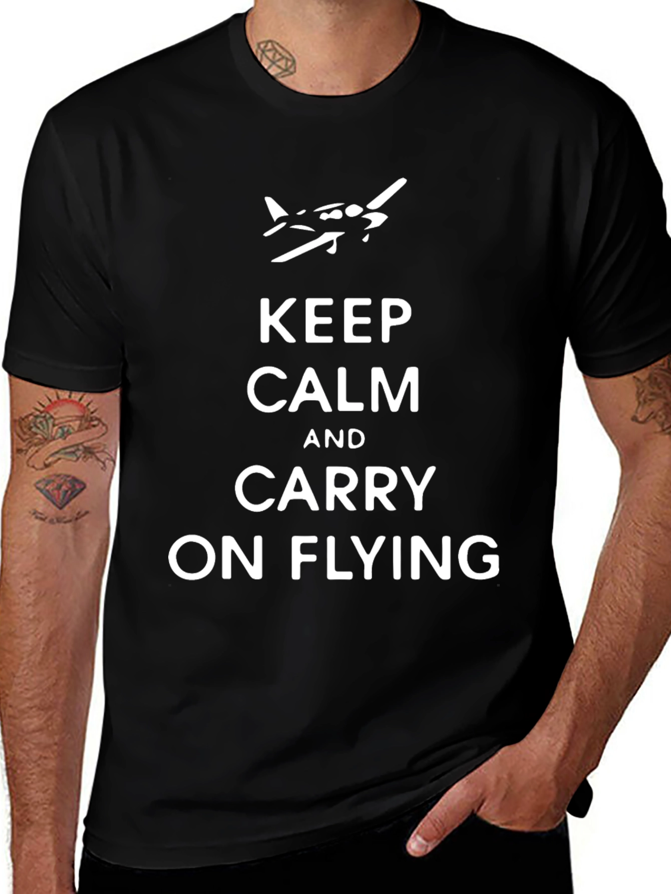 Keep Calm and Carry On Flying T-Shirt - Black