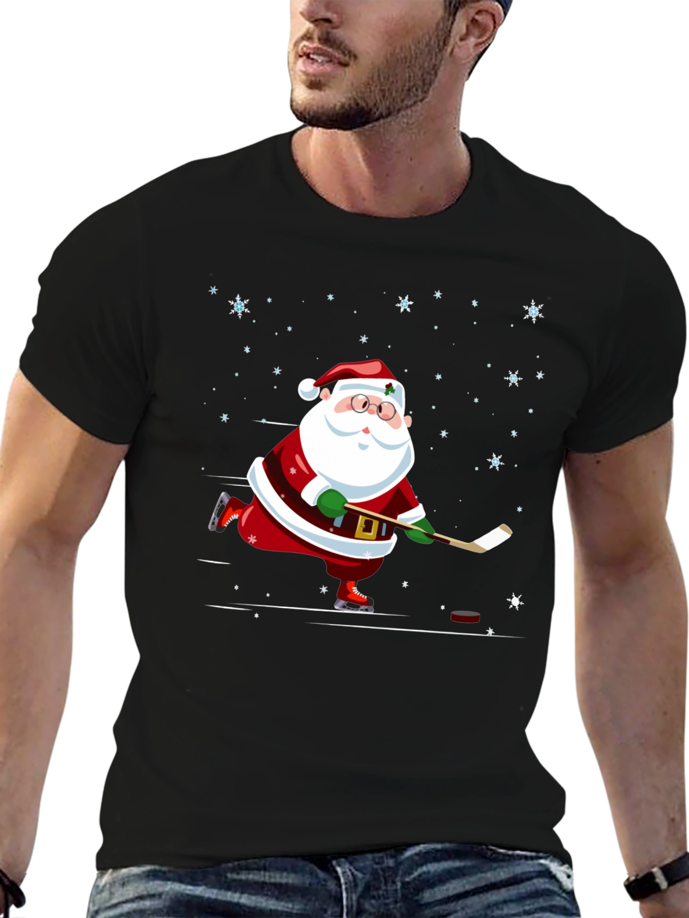 Hockey Santa T-Shirt - Holiday Festive Wear