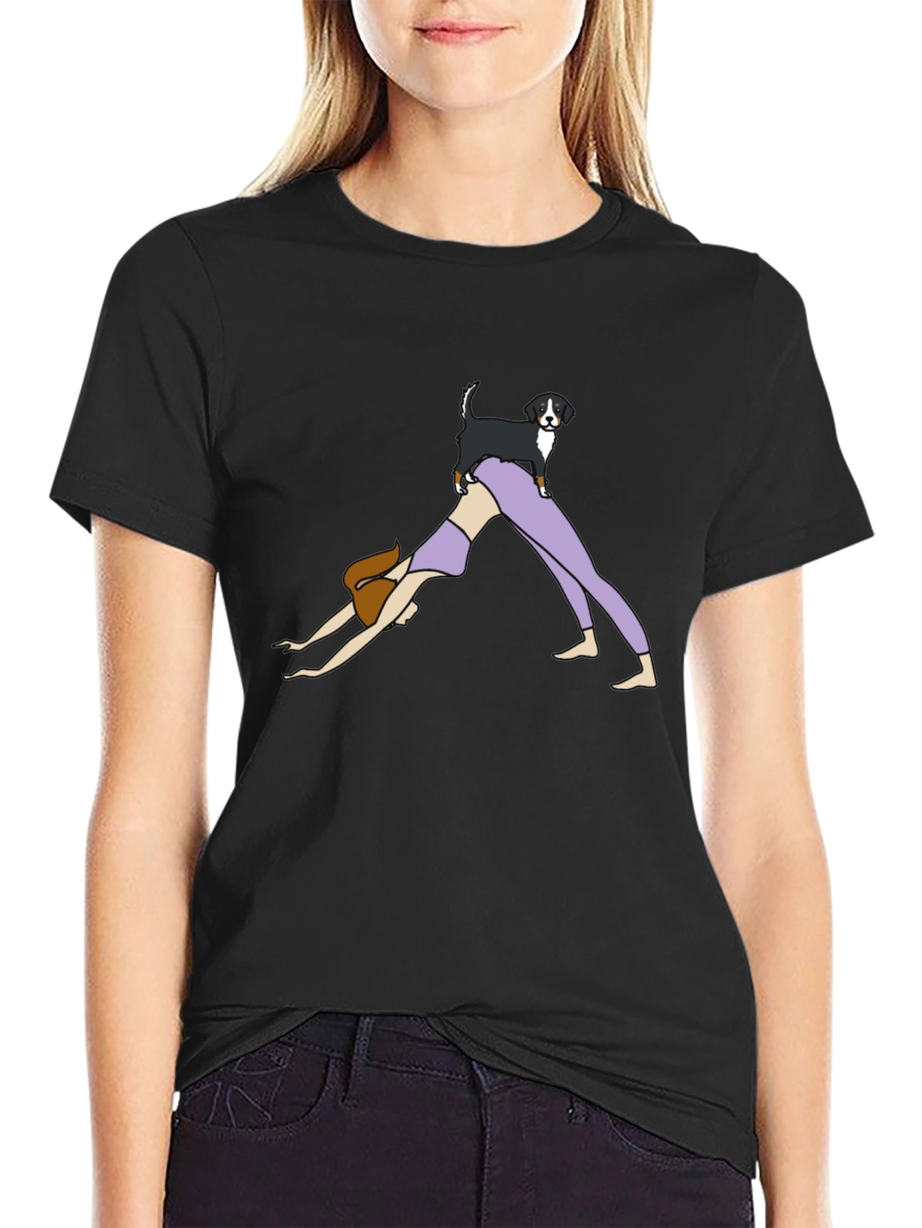 Yoga Dog Graphic Tee - Black Cotton T-Shirt