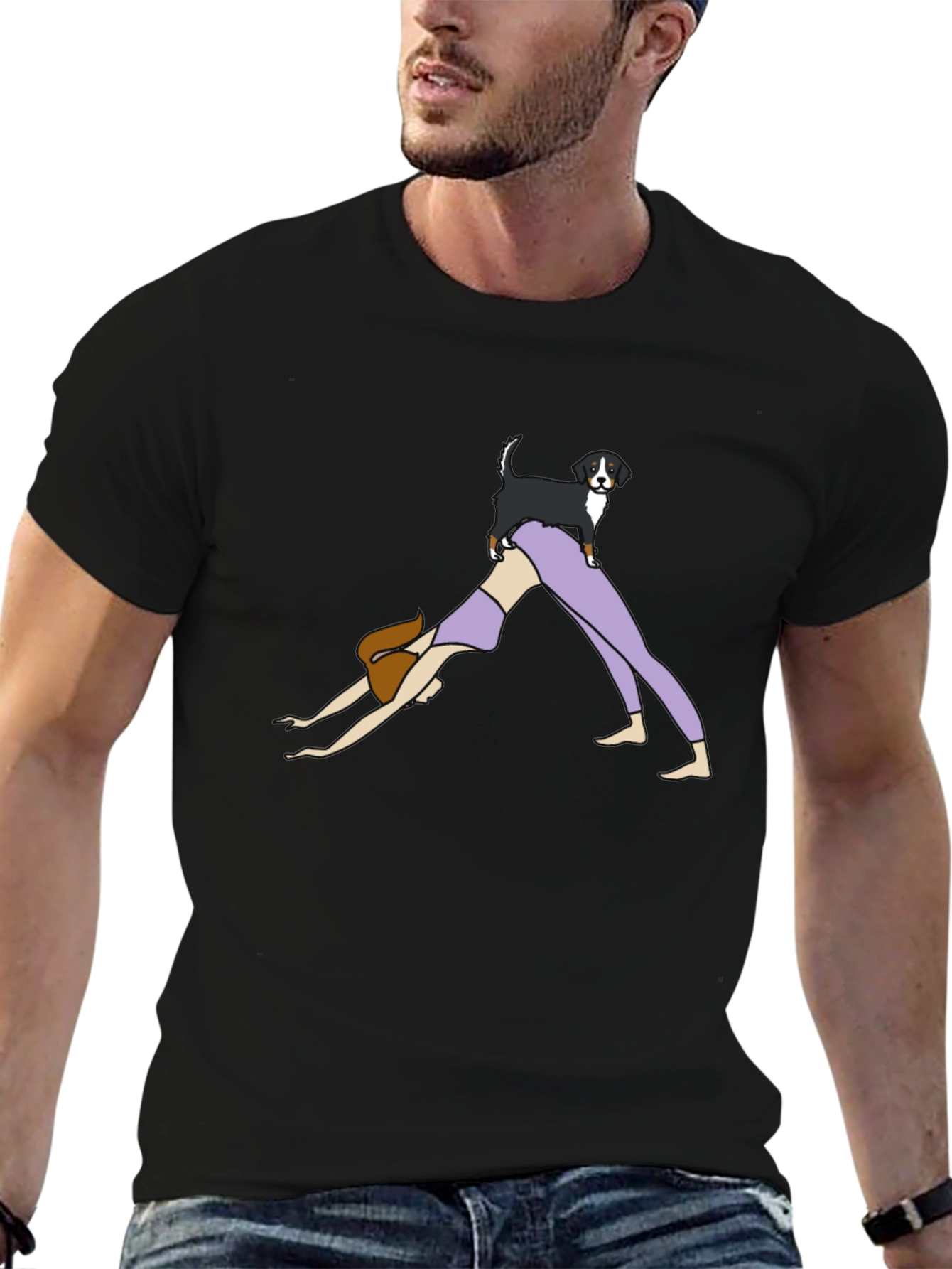 Yoga Dog Graphic Tee - Black Cotton T-Shirt