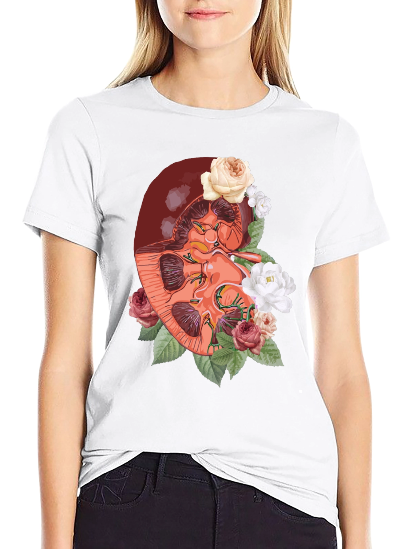 Floral Kidney Graphic Tee - Unique Anatomy T-Shirt