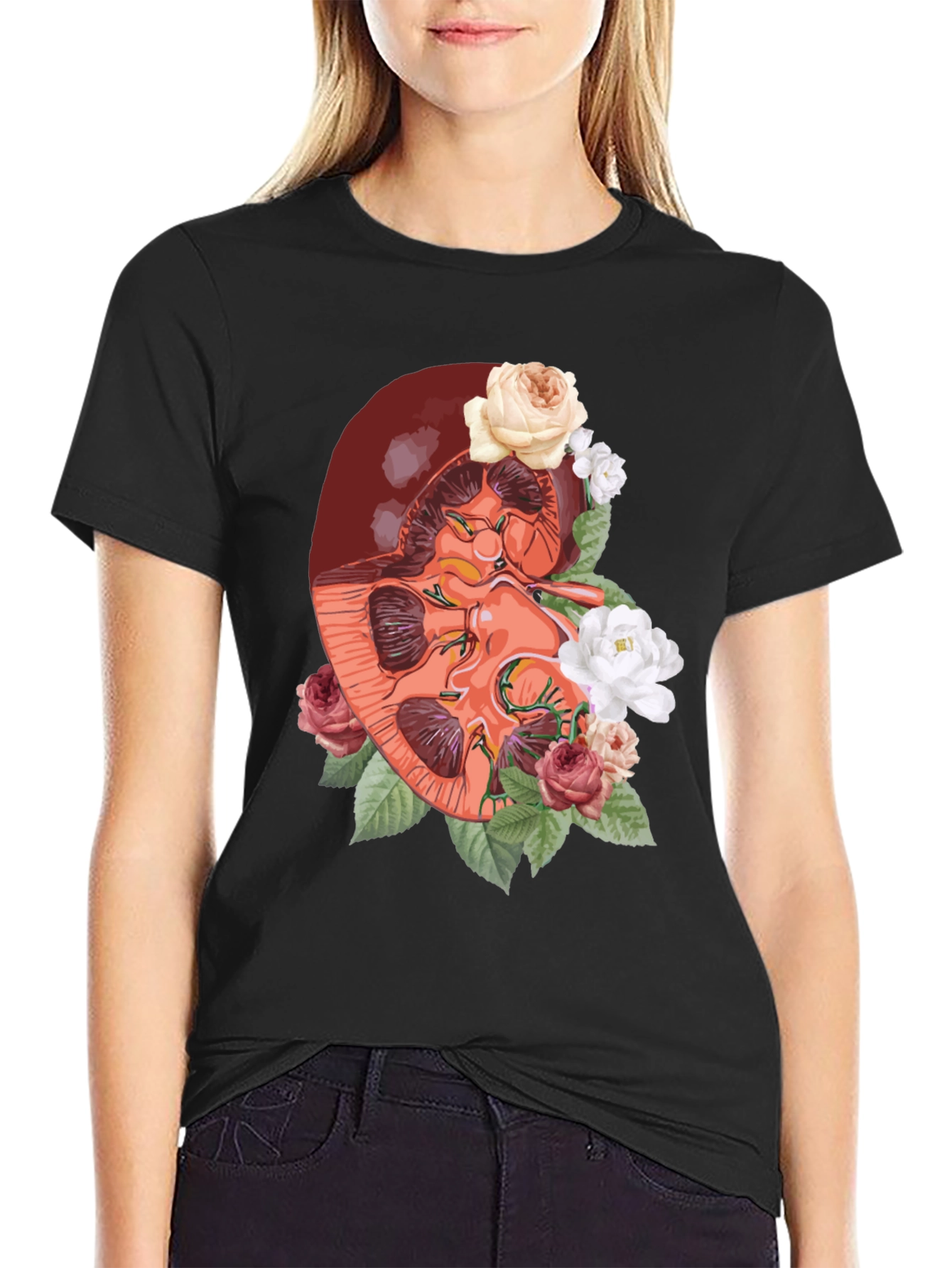 Floral Kidney Graphic Tee - Unique Anatomy T-Shirt