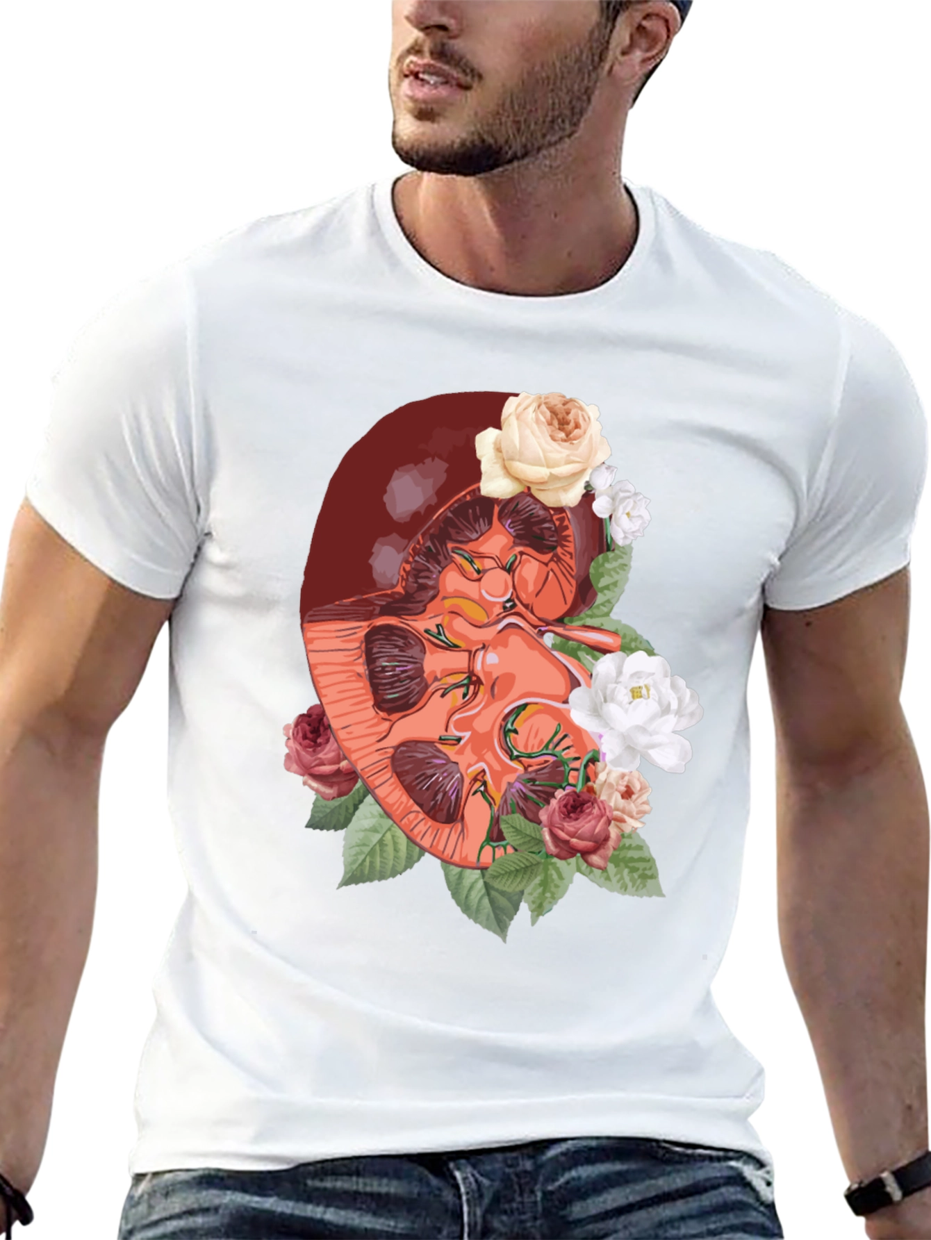 Floral Kidney Graphic Tee - Unique Anatomy T-Shirt