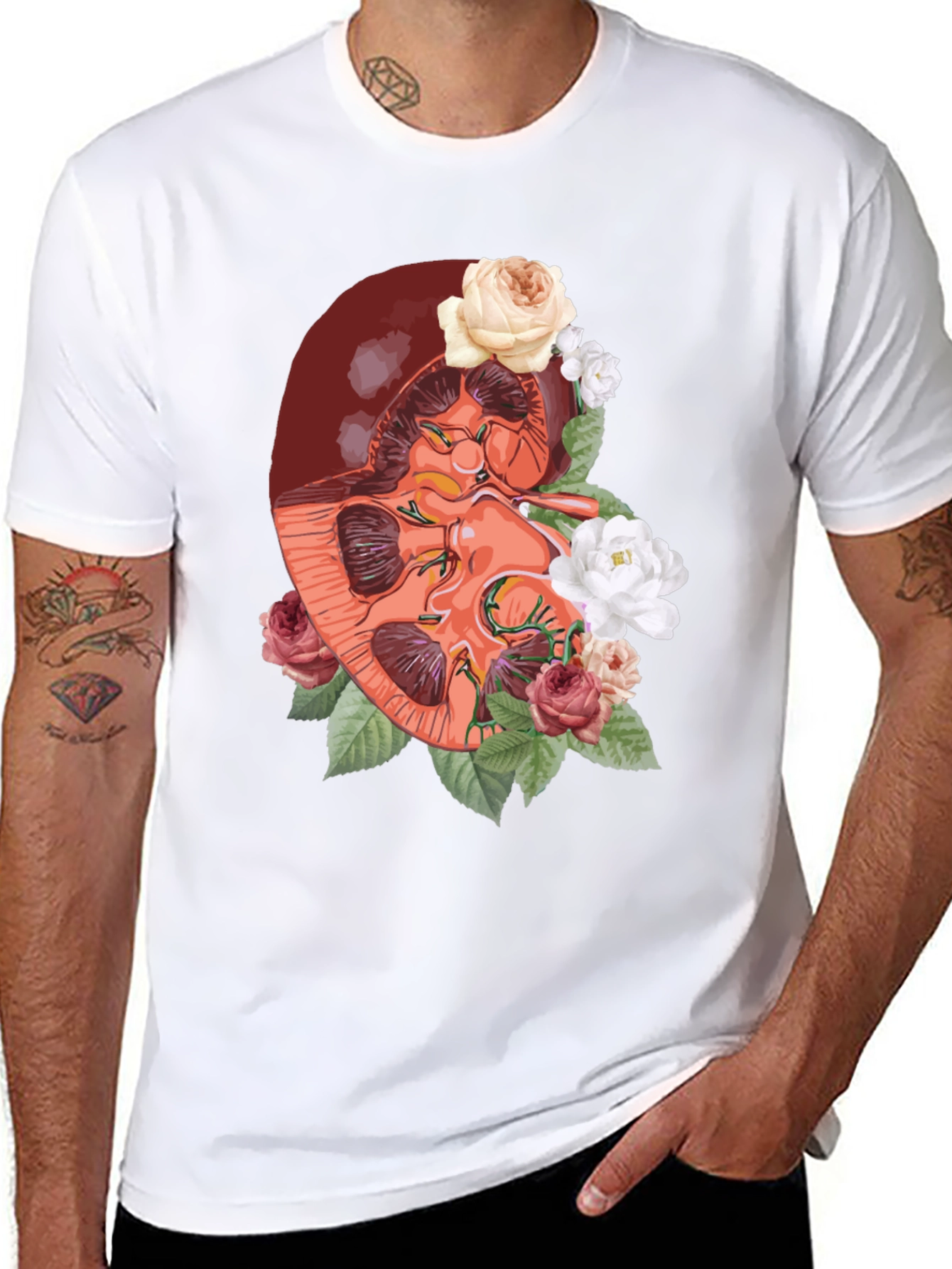 Floral Kidney Graphic Tee - Unique Anatomy T-Shirt