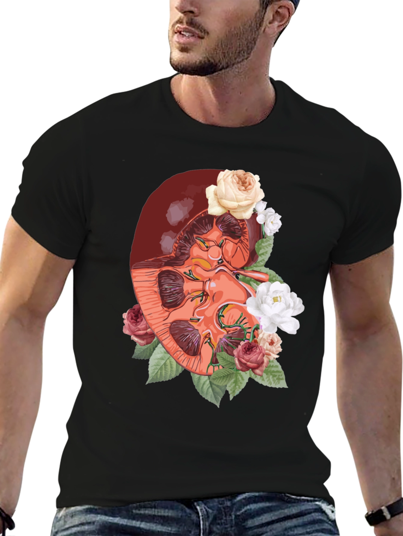 Floral Kidney Graphic Tee - Unique Anatomy T-Shirt