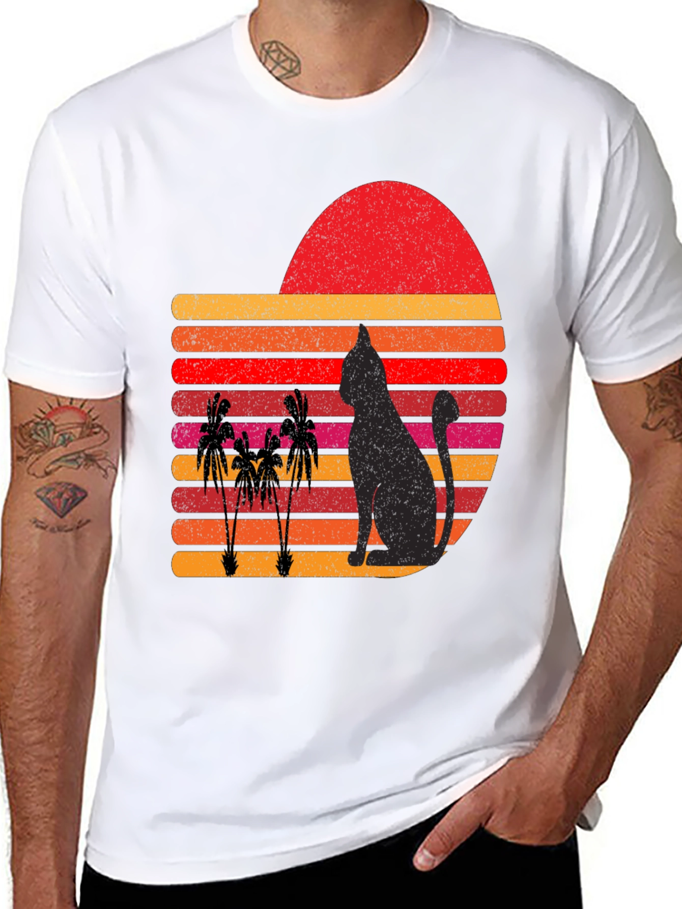 Retro Cat & Palm Tree Sunset Graphic Tee