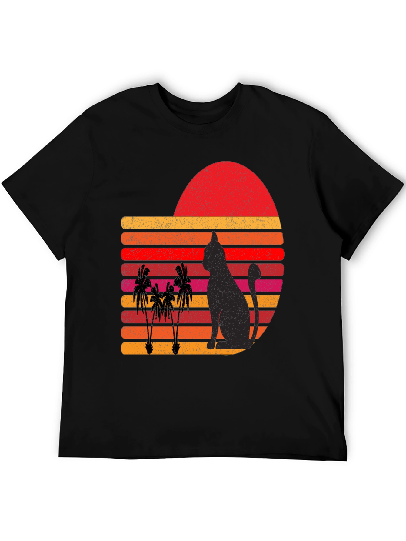 Retro Cat & Palm Tree Sunset Graphic Tee