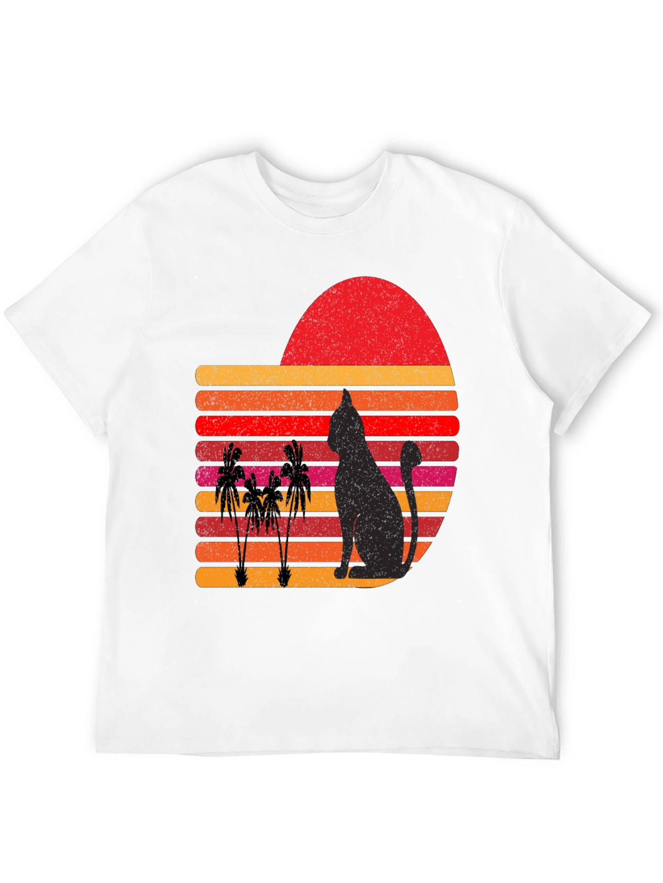 Retro Cat & Palm Tree Sunset Graphic Tee