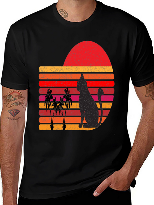 Retro Cat & Palm Tree Sunset Graphic Tee