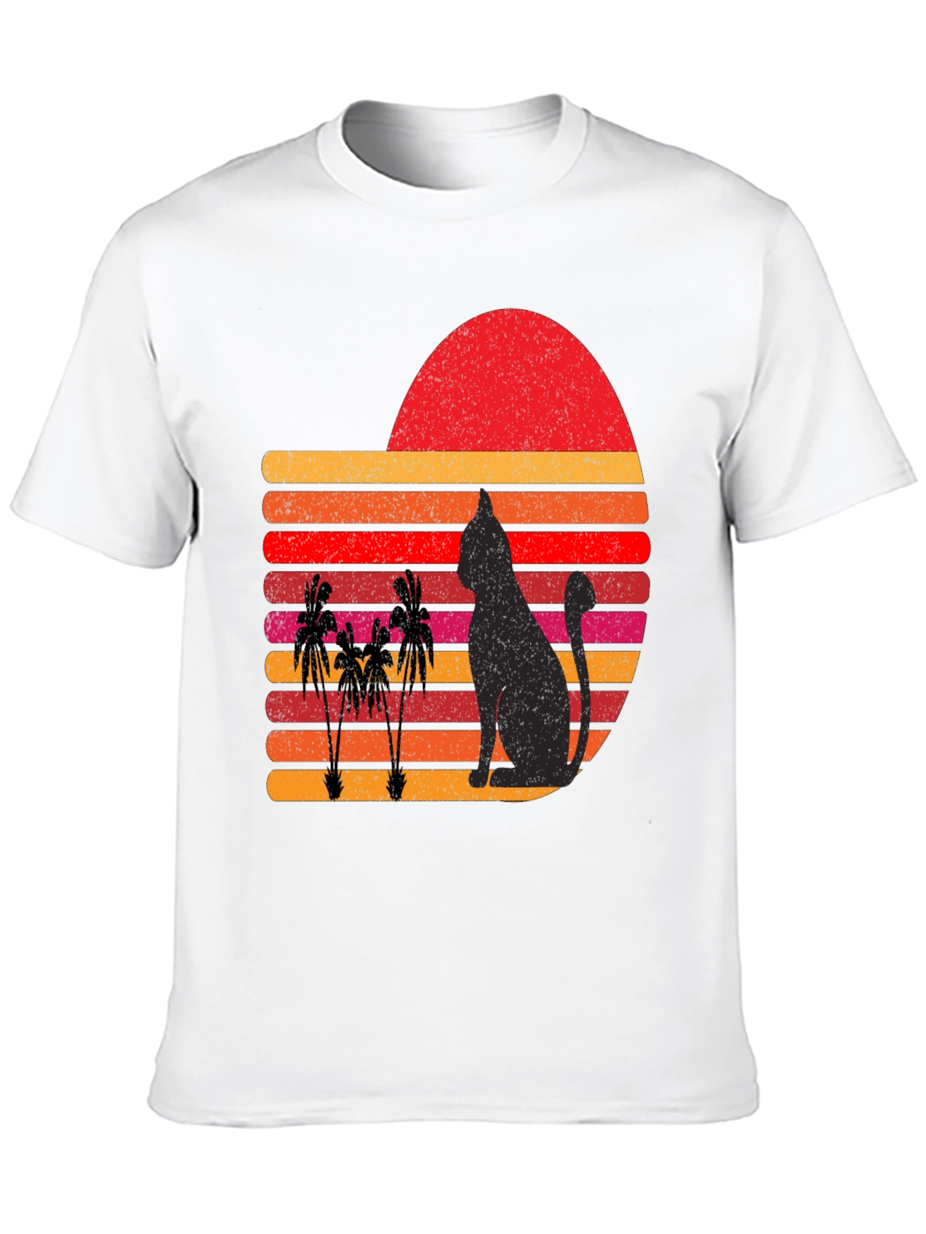 Retro Cat & Palm Tree Sunset Graphic Tee