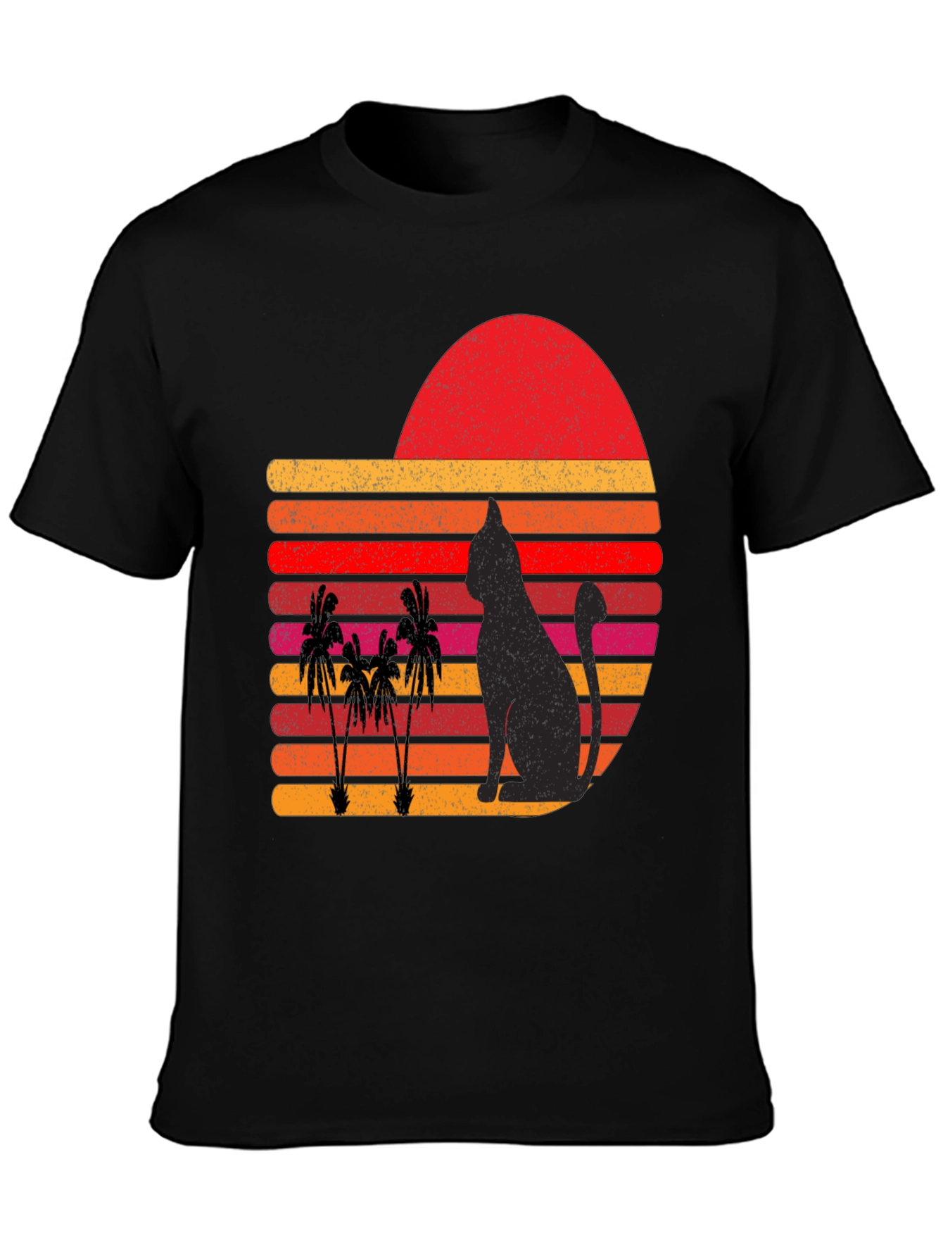 Retro Cat & Palm Tree Sunset Graphic Tee