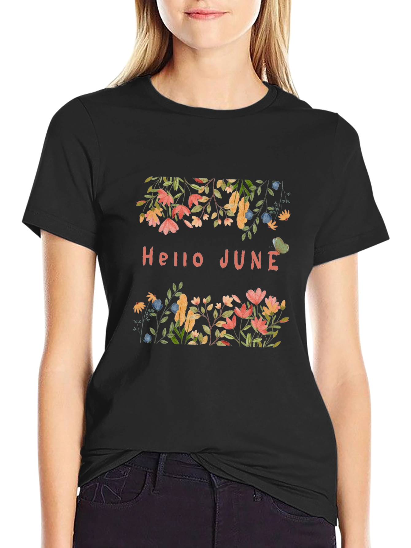 Hello June Floral Graphic Print T-Shirt