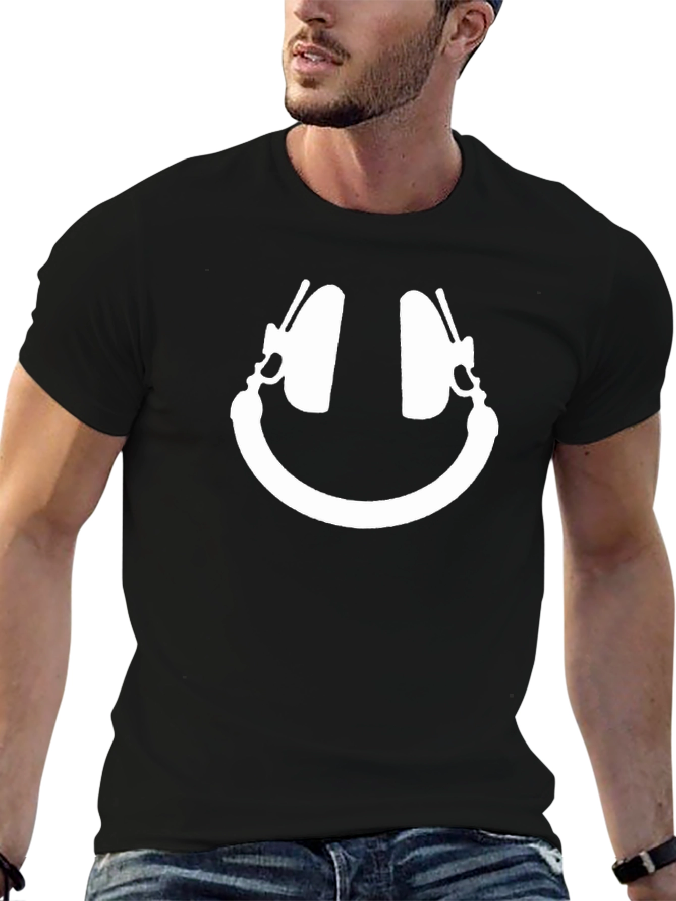 Headphone Smile Black T-Shirt - Music Lover Tee