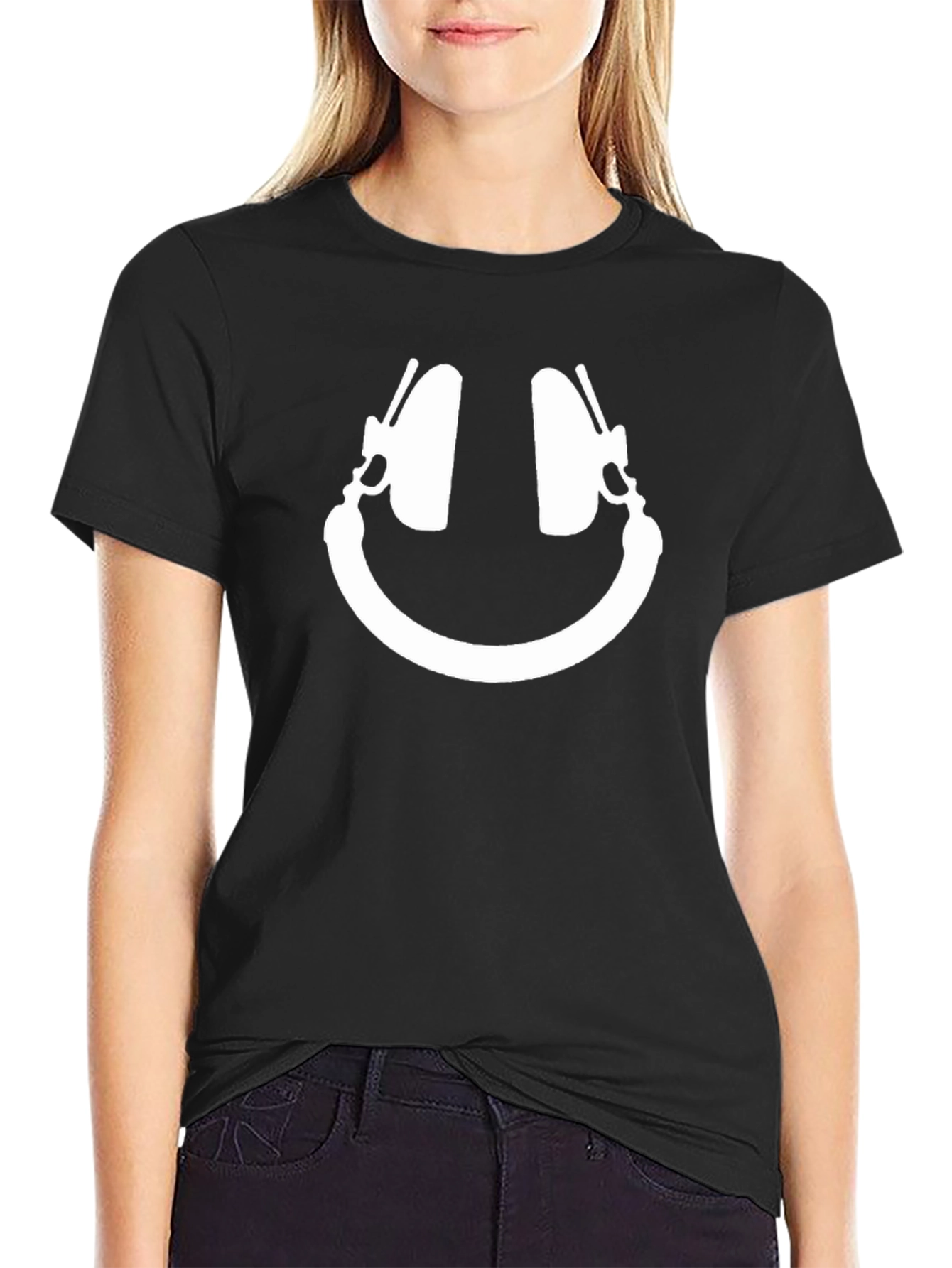 Headphone Smile Black T-Shirt - Music Lover Tee