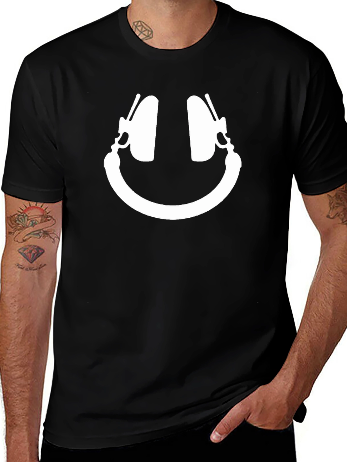 Headphone Smile Black T-Shirt - Music Lover Tee